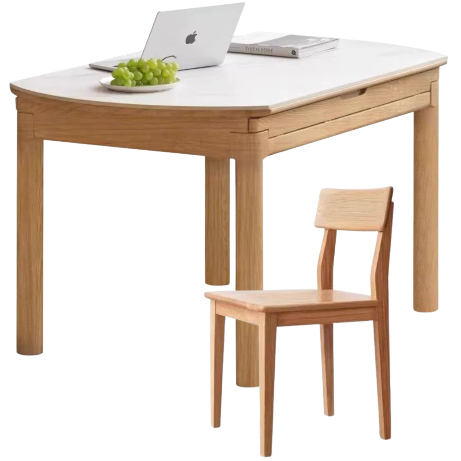 Solid Ruberwood, Oak, Ash Solid Wood Retractable Rock Plate Dining Table