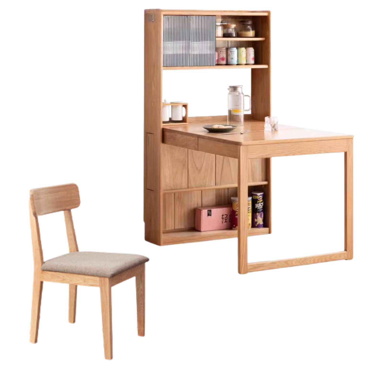 Oak solid wood retractable dining table + sideboard ,