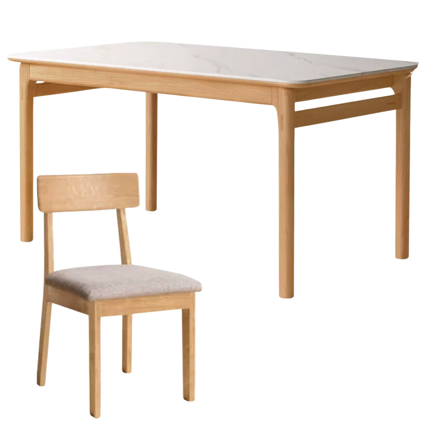 Oak, Rubberwood Solid Wood Modern Rock Plate Dining Table