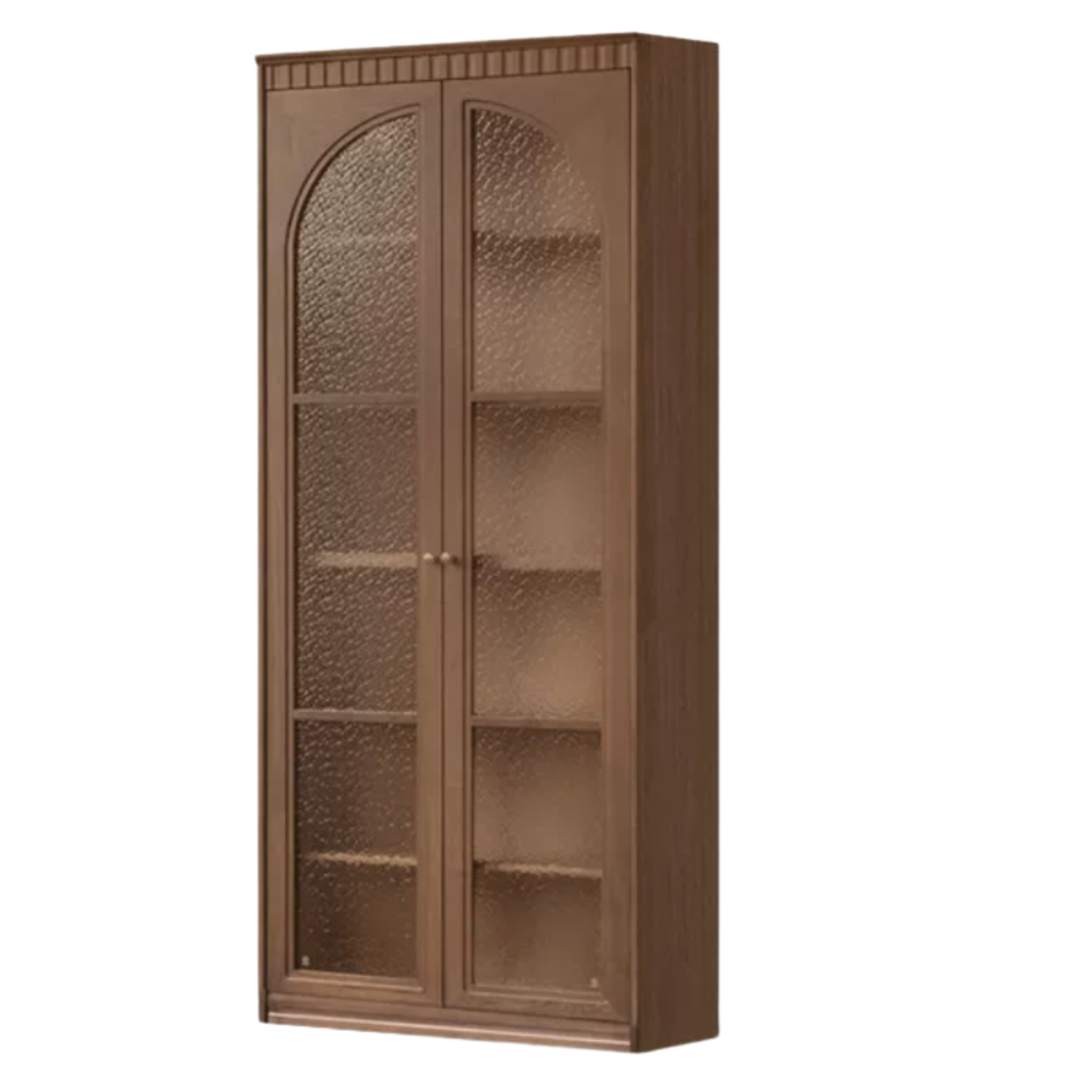 Black Walnut, Solid Sandalwood Arched Vintage Bookcase with Glass Door and Storage Drawer