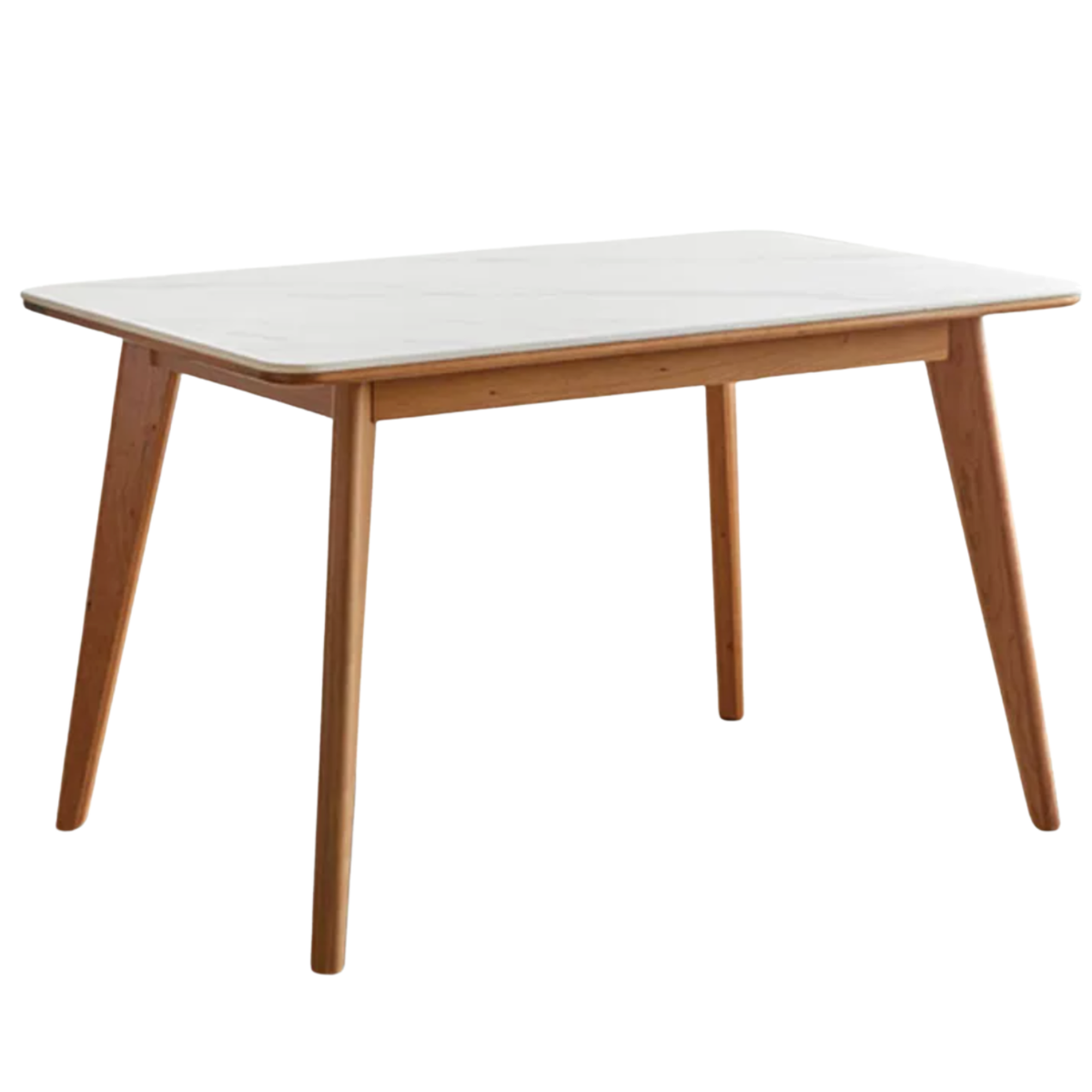 Cherry Solid Wood Rectangular Dining Table with Splayed Tapered Legs and Stone Top