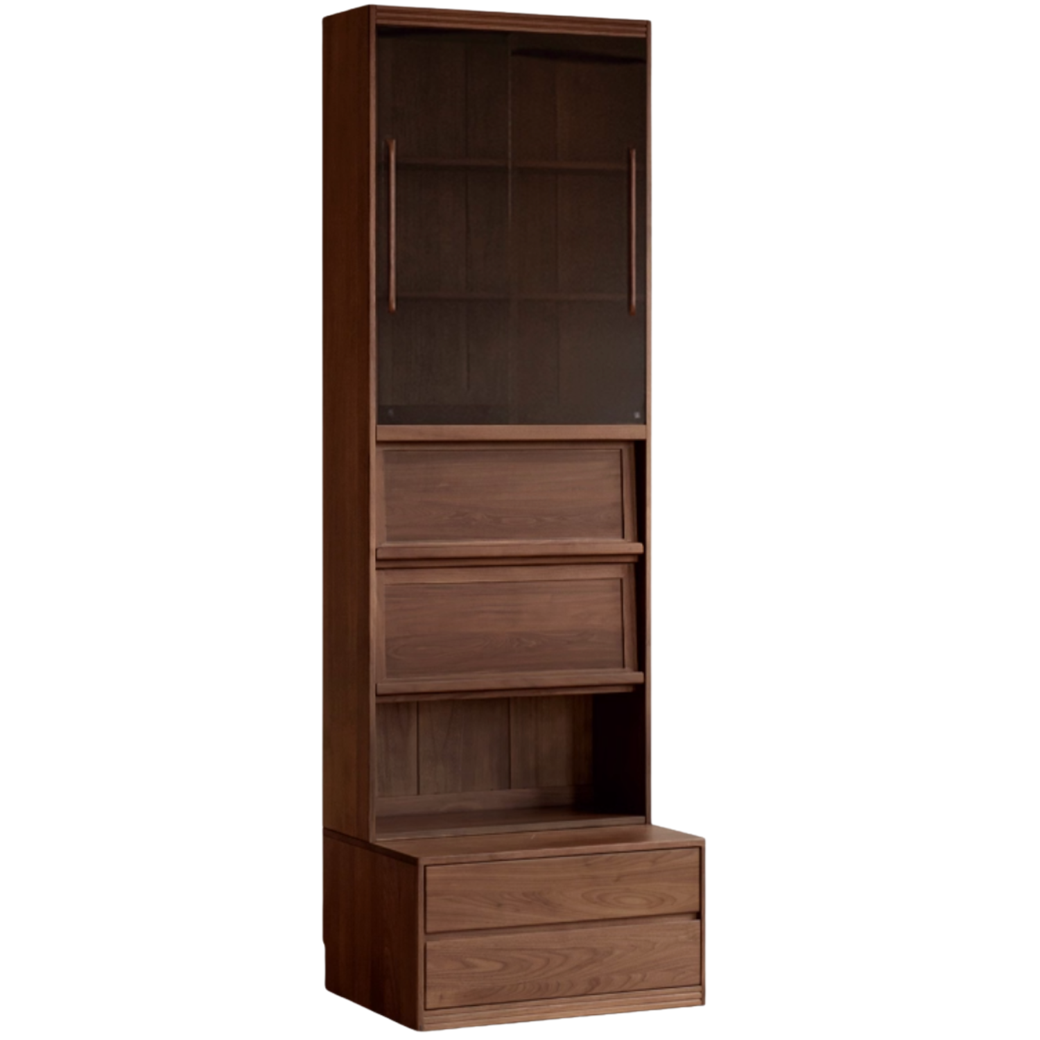 Black Walnut, Oak, Sandalwood, Ash Solid Wood Light Luxury Combined Bookshelf With Seat