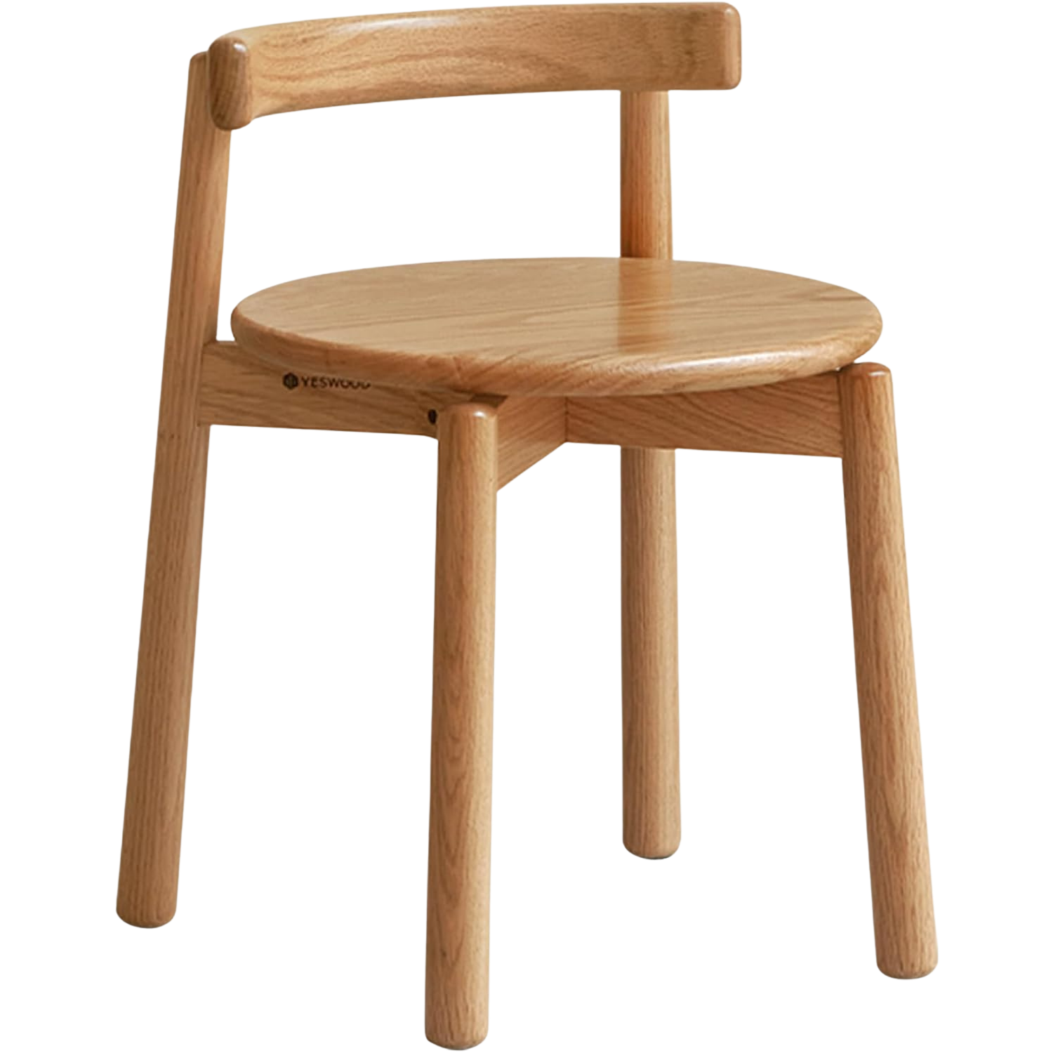 Oak Solid Wood Low Back Makeup Stool with Round Seat