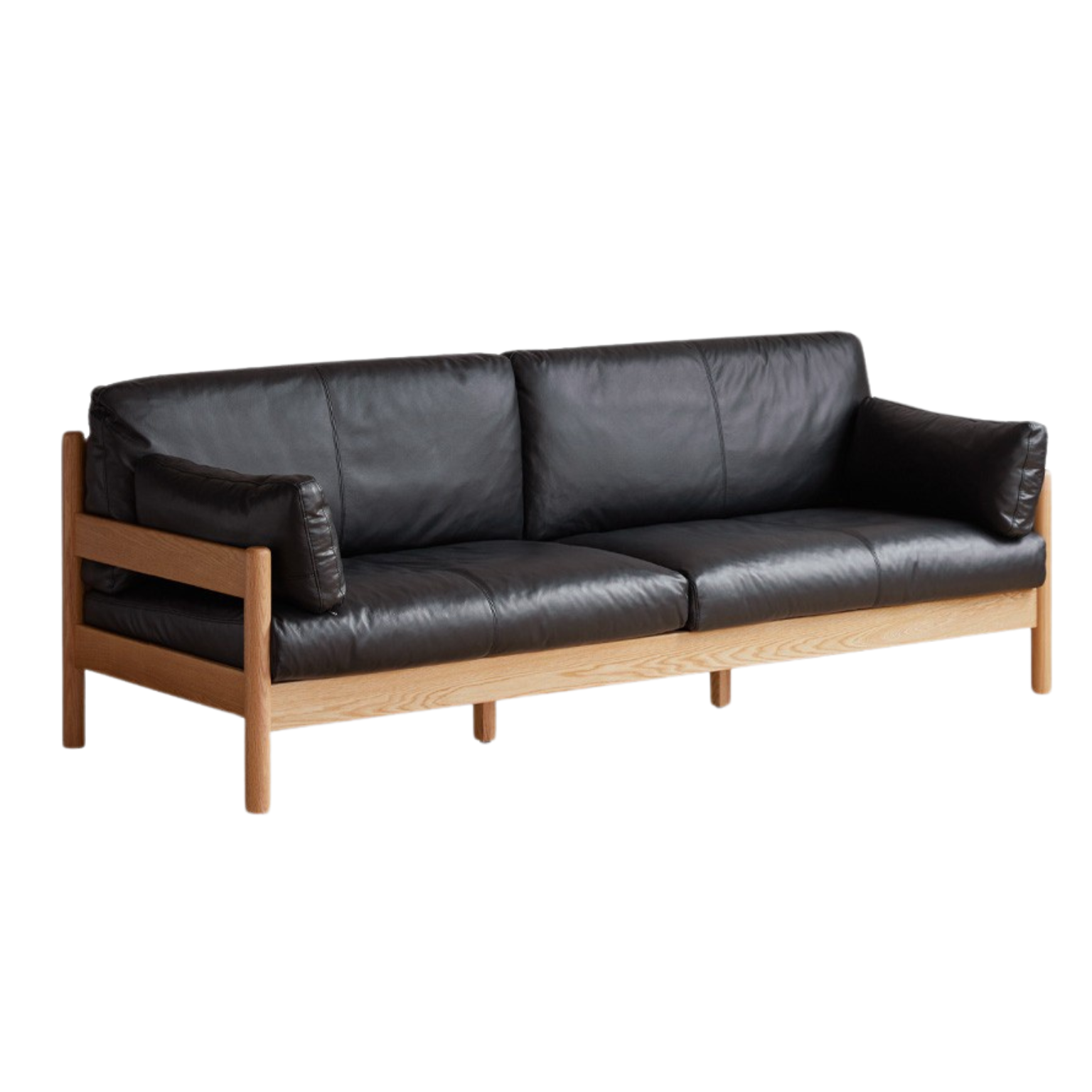 Oak Solid Wood Modern Leather Sofa