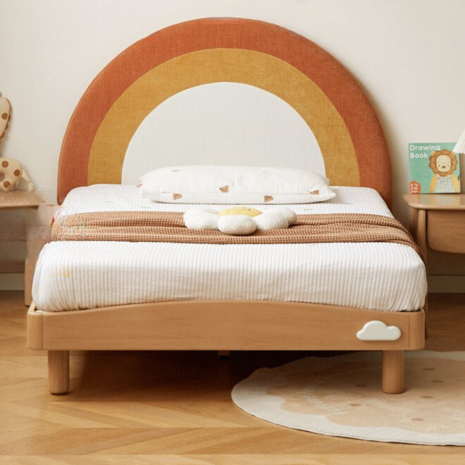 Beech Solid Wood Children's Rainbow Montessori Platform Bed