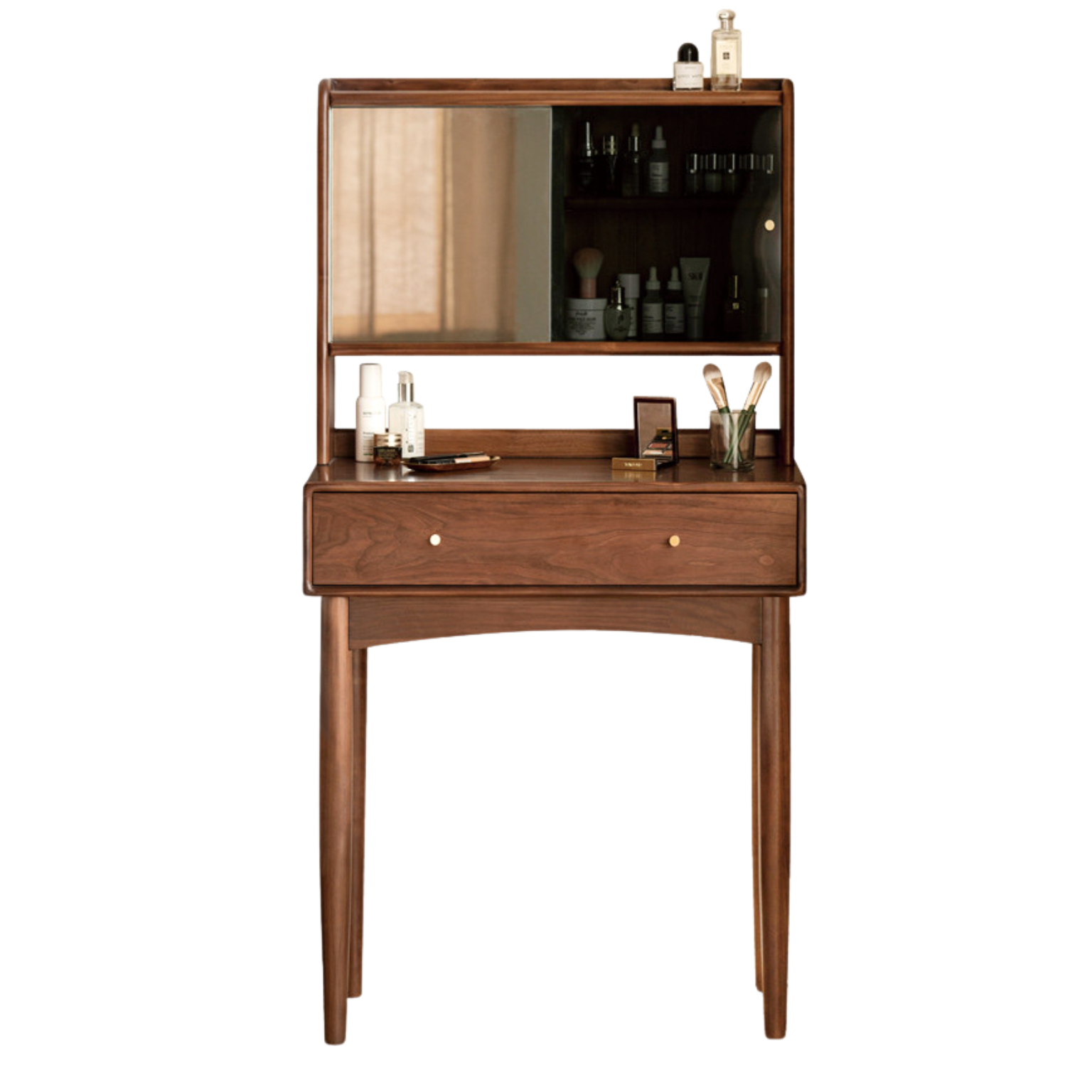 Black Walnut solid wood Mirror Dressing Table Storage Makeup Table: