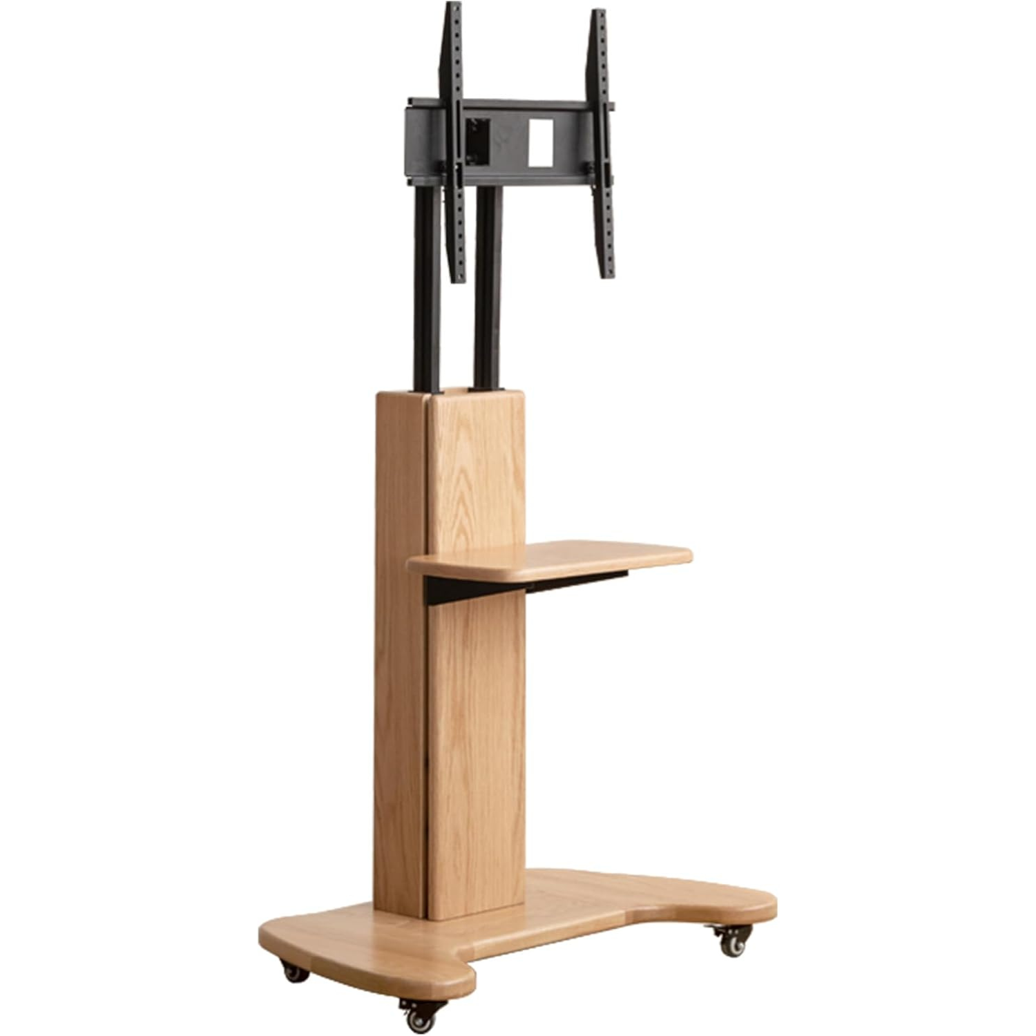Oak Solid Wood TV Stand with Open Wall Rack and Mobile Cart Base