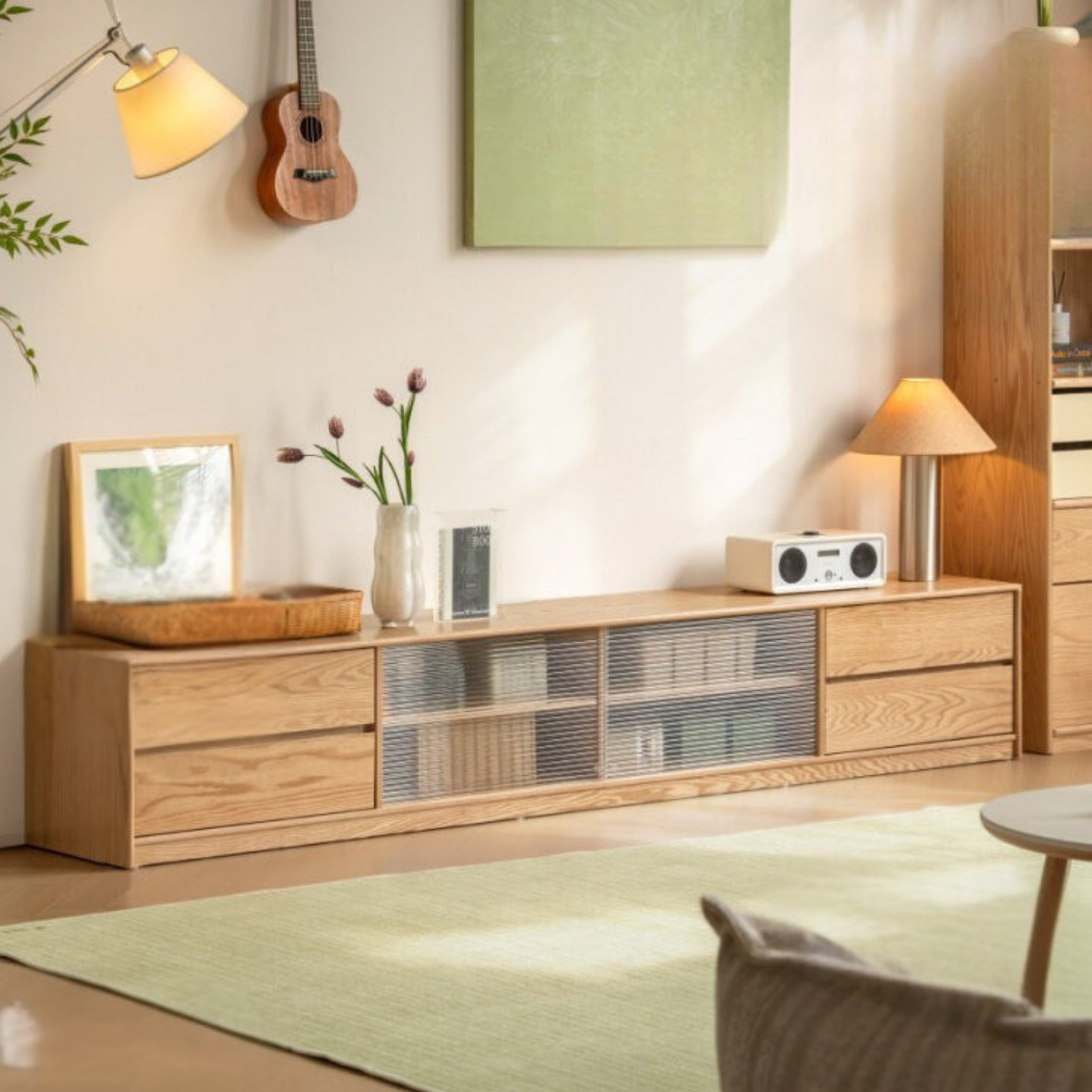 Solid RubberWood, Oak Solid Wood TV Cabinet Floor Combination