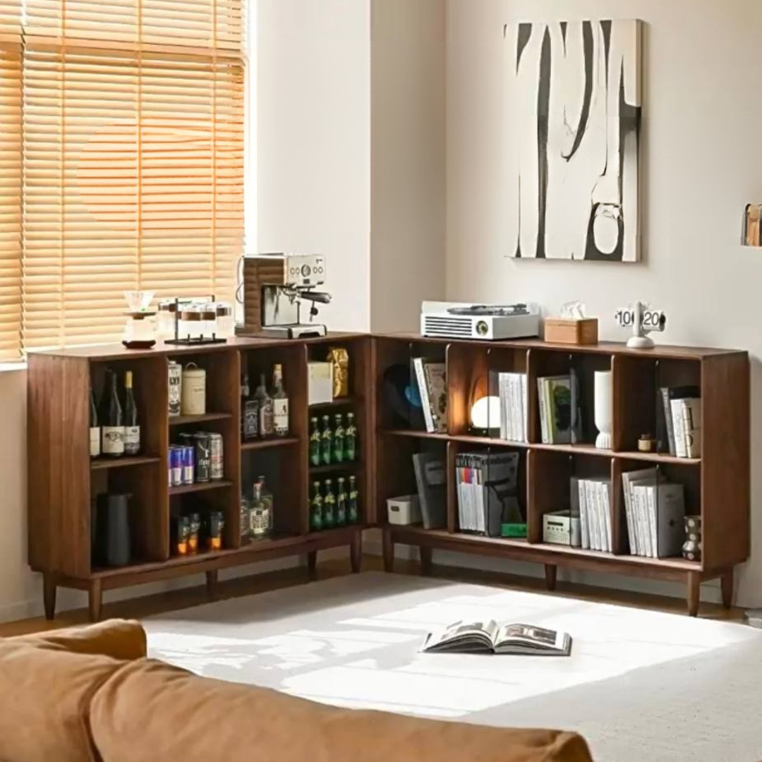 Black Walnut, Oak Solid Wood Bookcase Modern Storage Cabinet