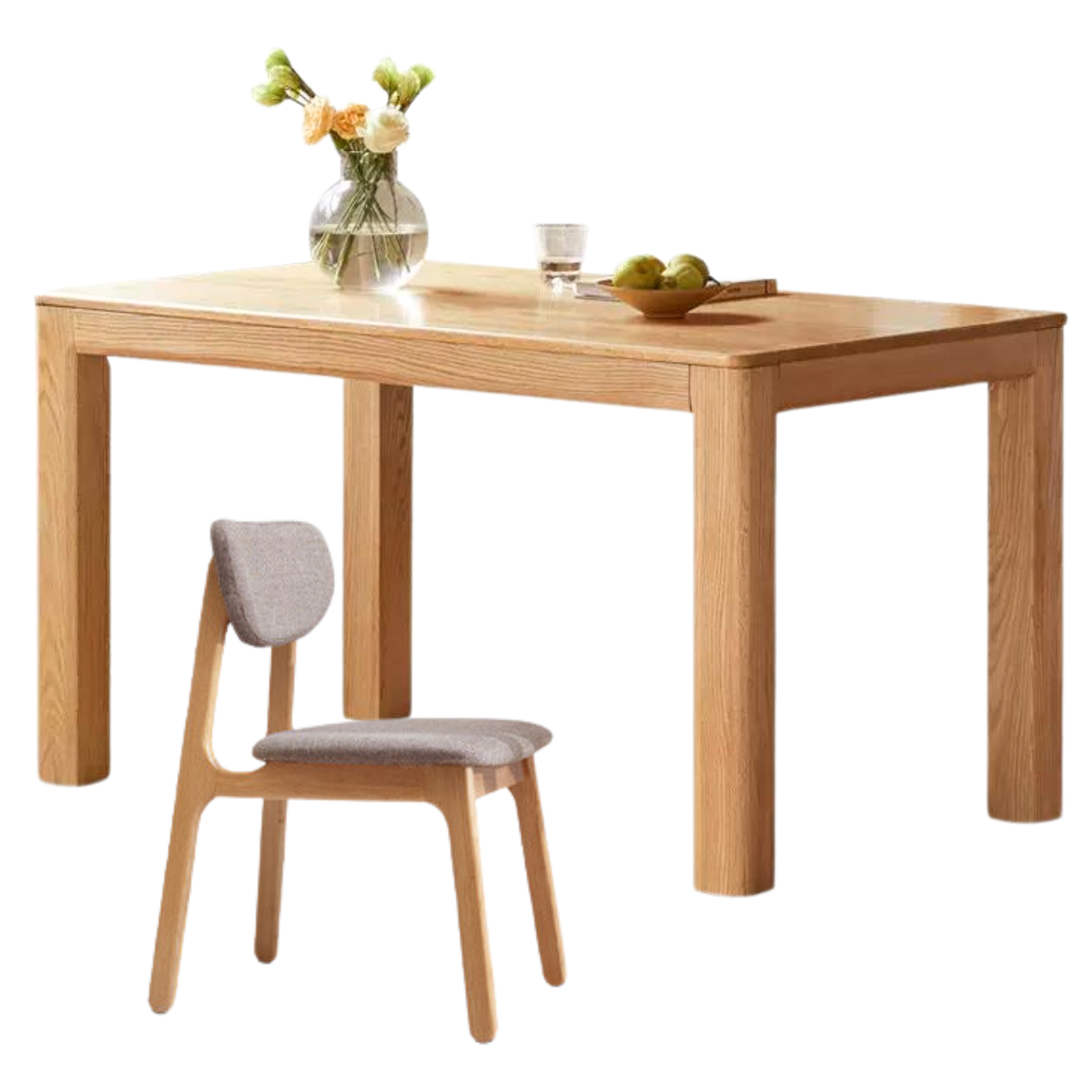 Oak Solid Wood Rectangular Dining Table, One Table and Four Chairs,