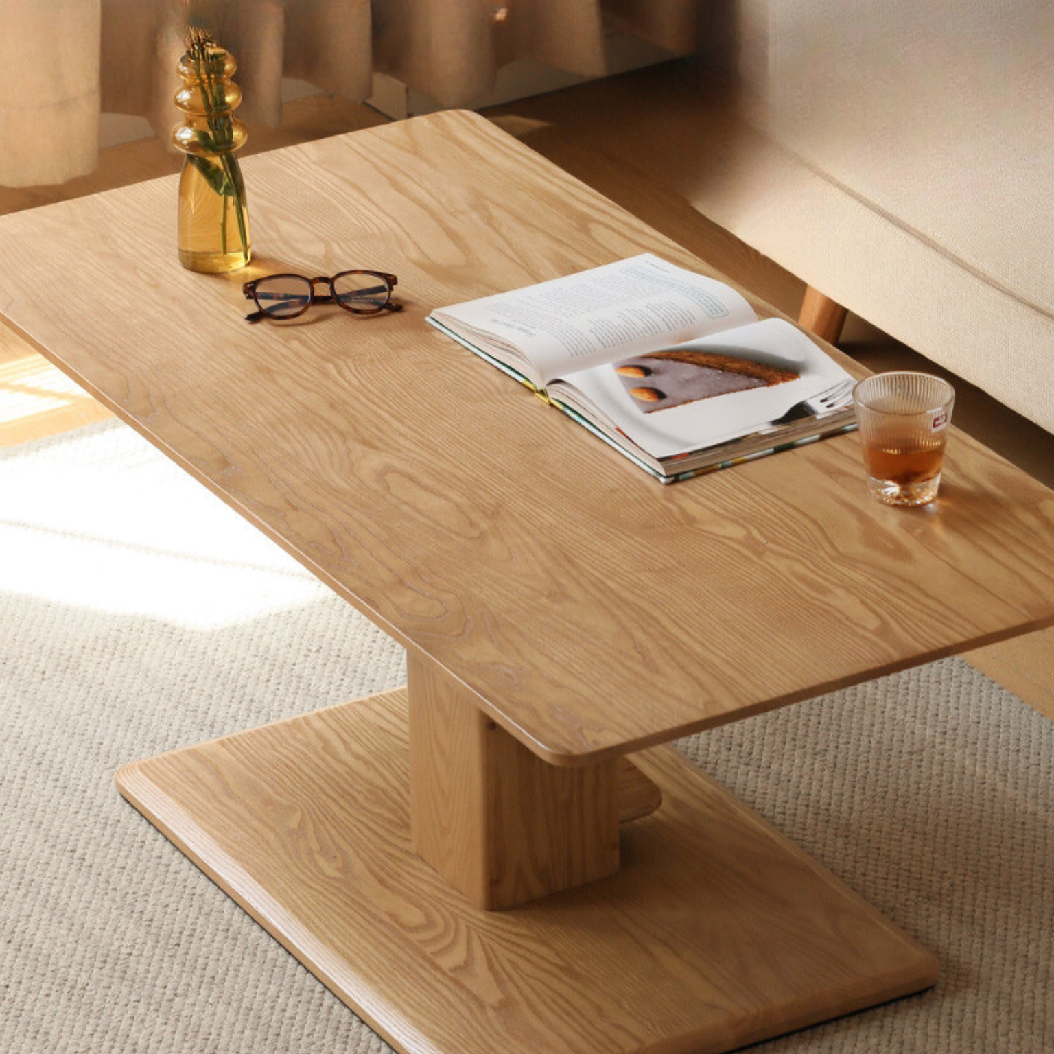 Ash, Oak solid wood lifting modern coffee table,