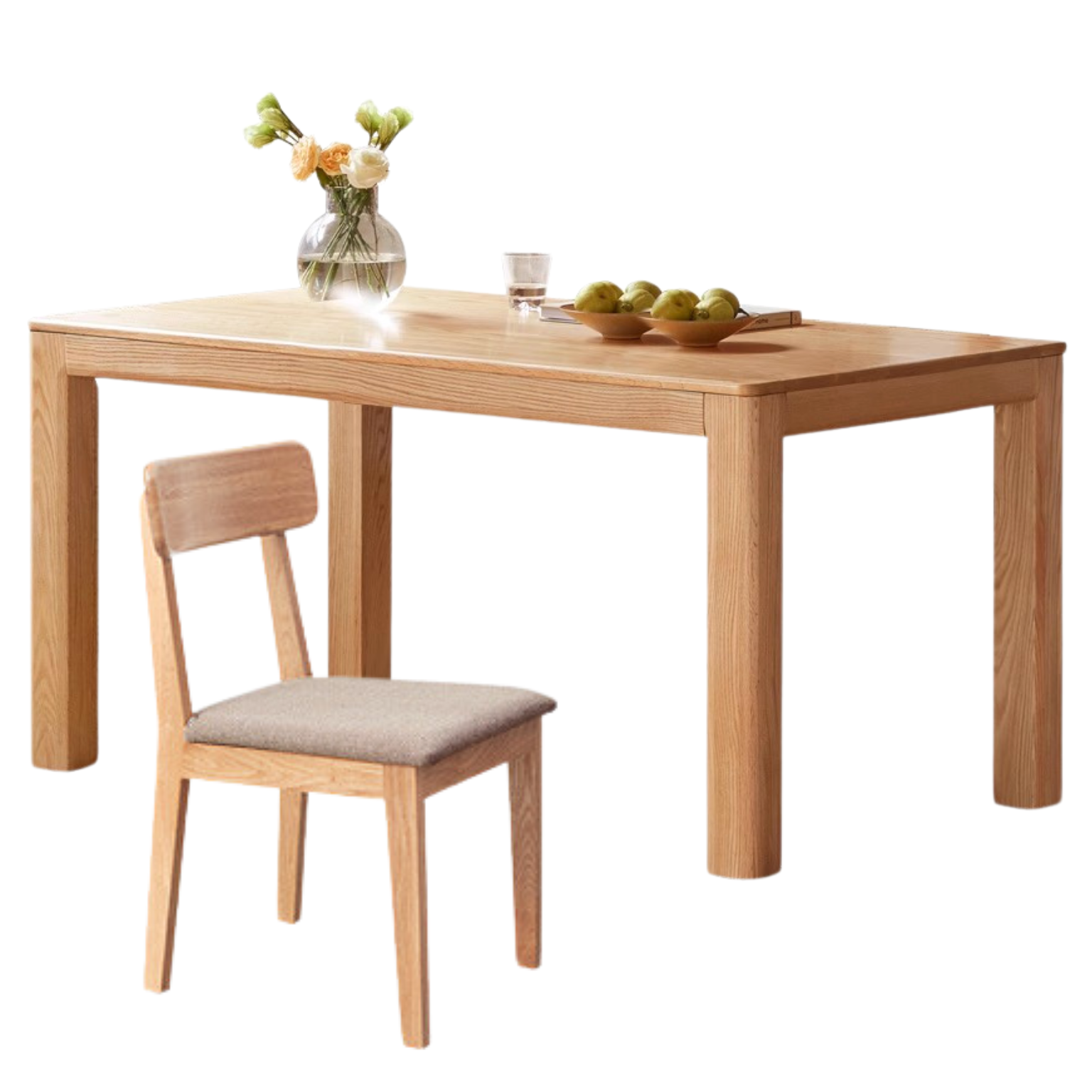 Oak Solid Wood Rectangular Dining Table, One Table and Four Chairs,