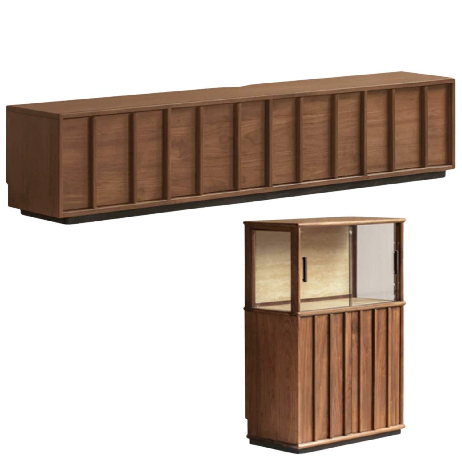 Black Walnut, Oak Solid Wood TV Cabinet with Low Platform Design and Storage