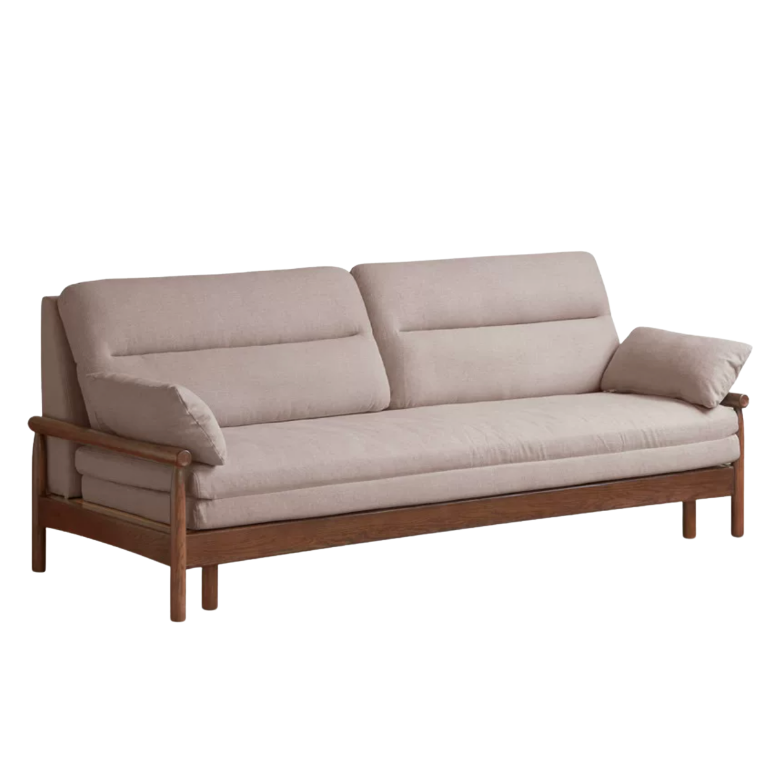 Oak Solid Wood Wood Frame Sleeper Sofa with Reclining Backrest