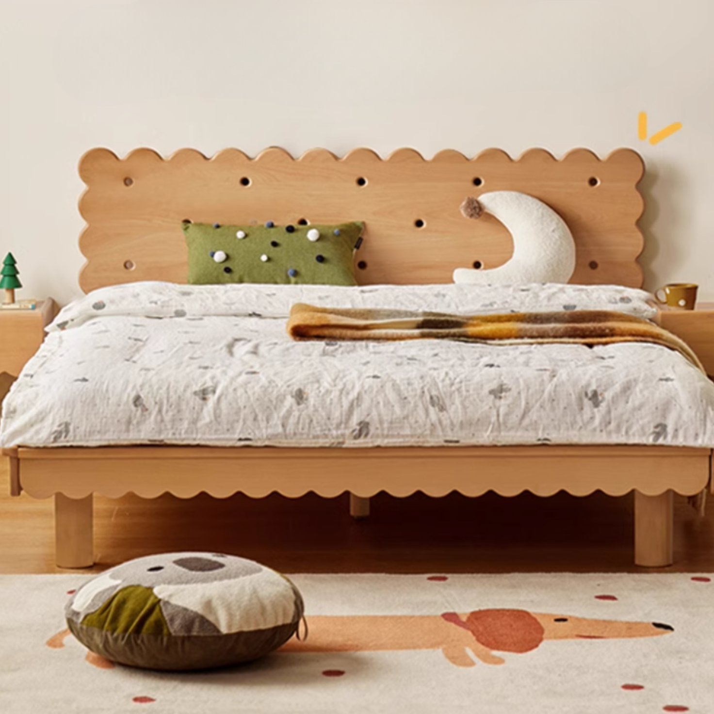 Beech Solid Wood Children's with Scalloped Frame biscuit bed