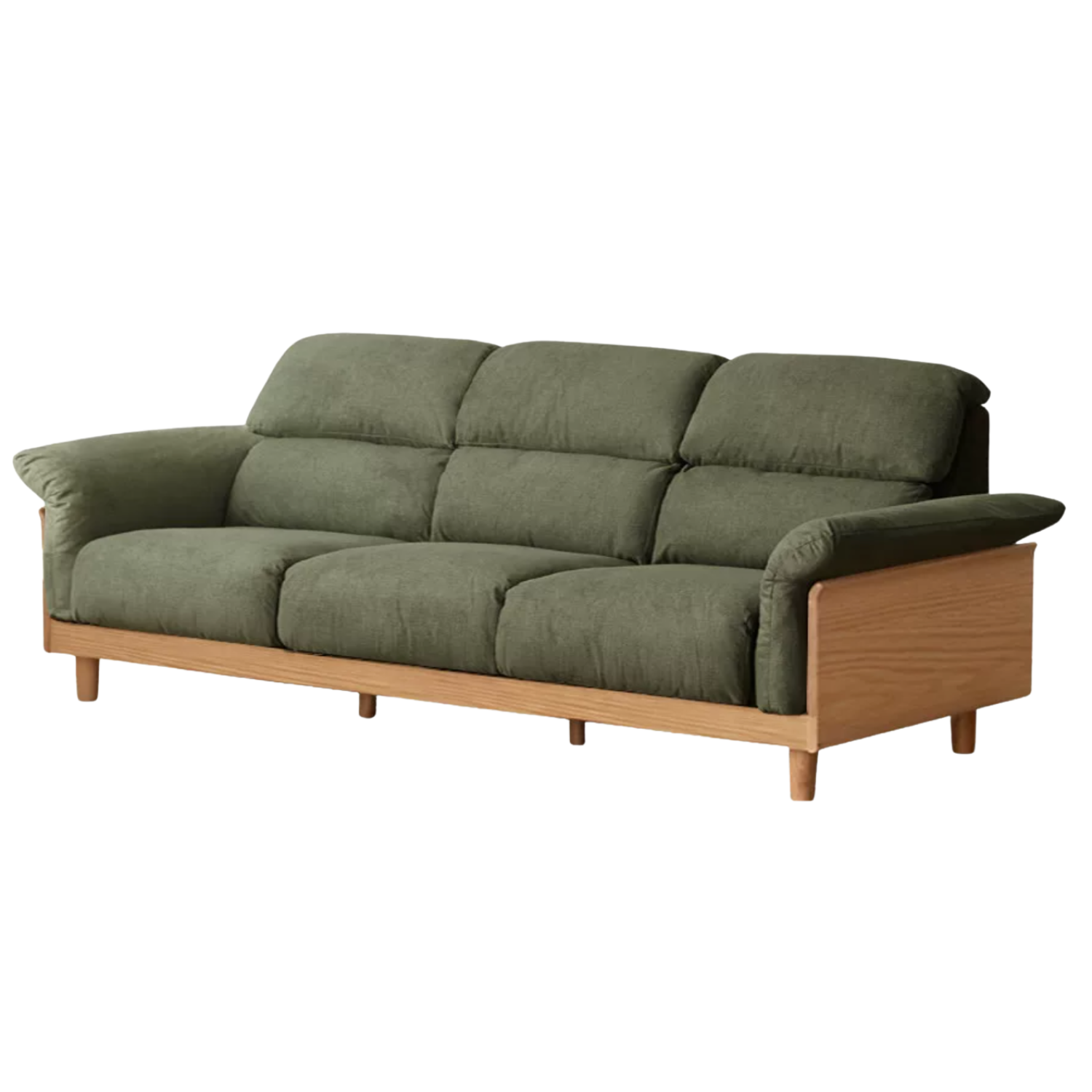 Oak Solid Wood Fabric Sofa, Couch with High Back Cushions, Durable Pet-Friendly Upholstery