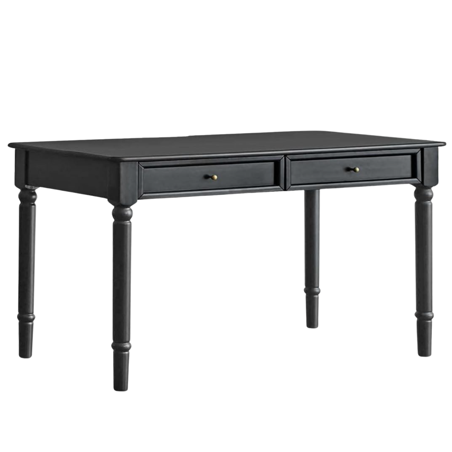 Rubberwood Solid Wood Traditional Black Desk with Tapered Legs and Drawers