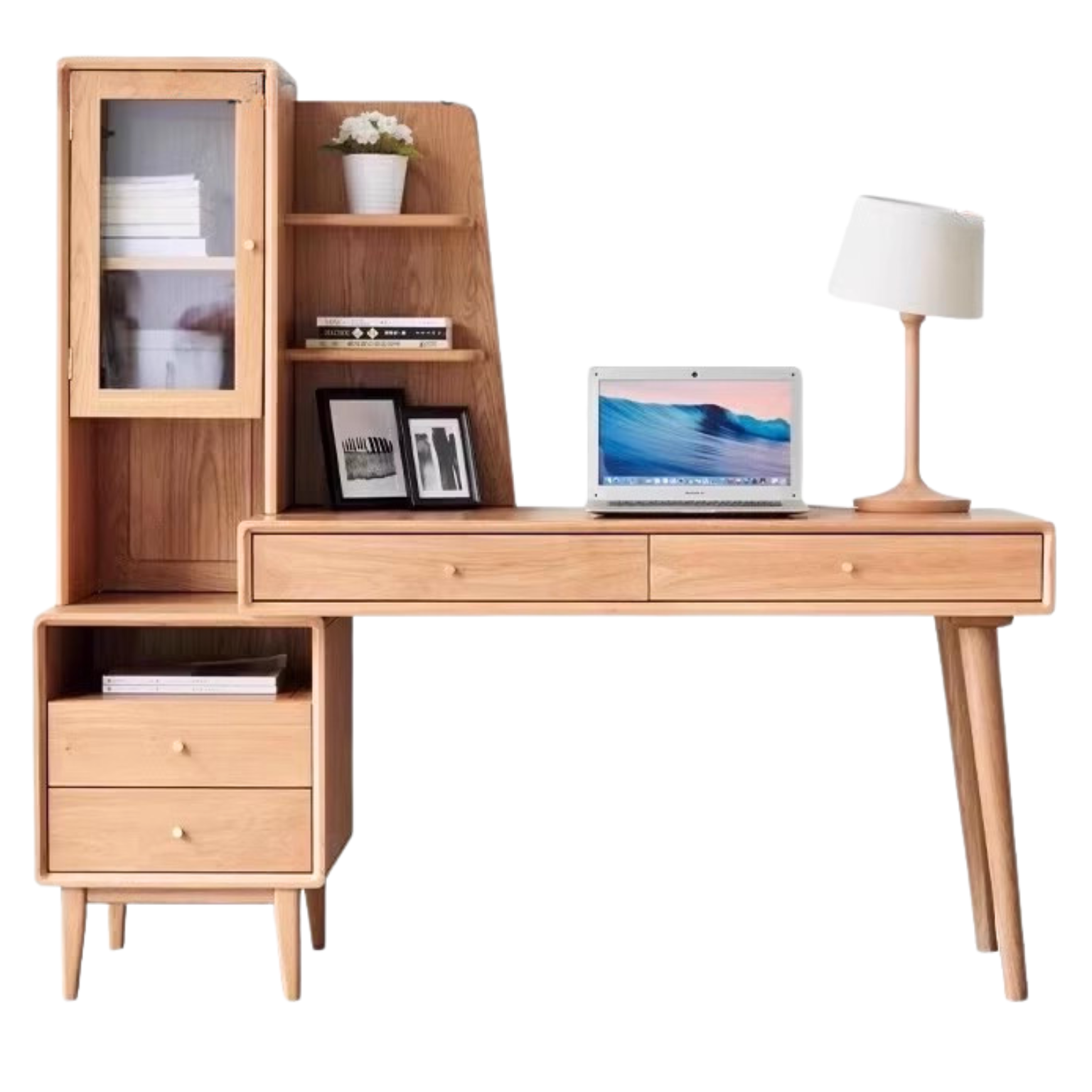 Oak solid wood Bookshelf and office desk combination: