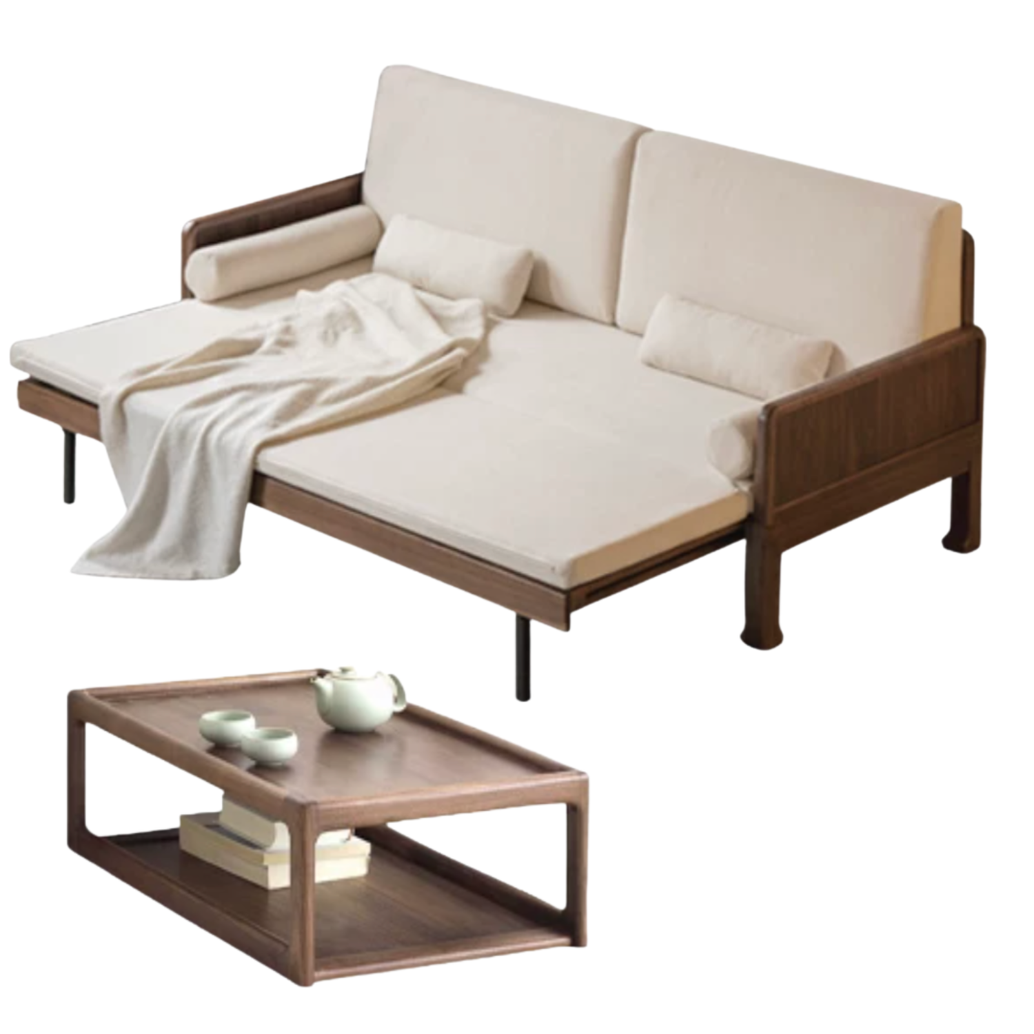 Black Walnut, Oak Solid Wood Foldable Sofa Bed