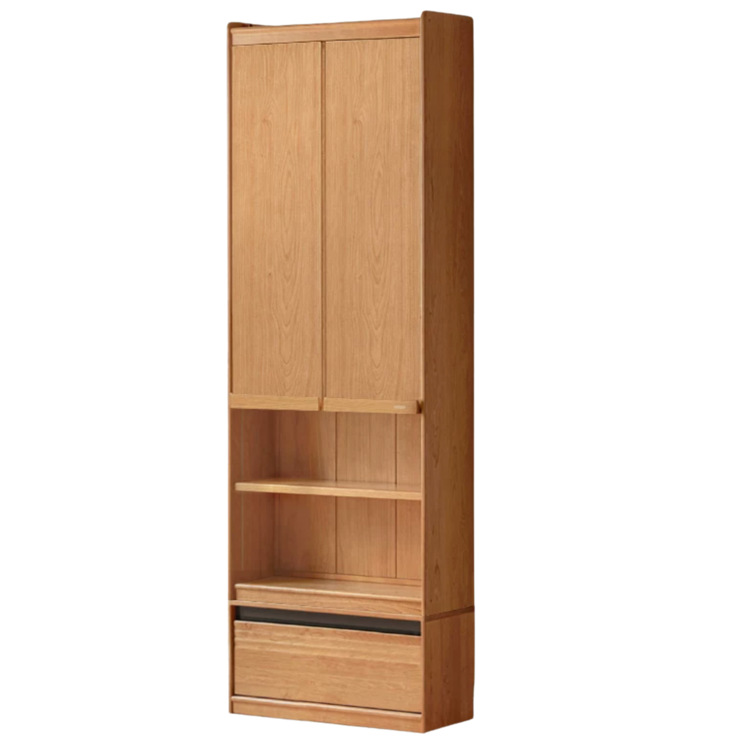 Cherry Solid Wood Bookcase with Wall Integration and Floor Storage Cabinet
