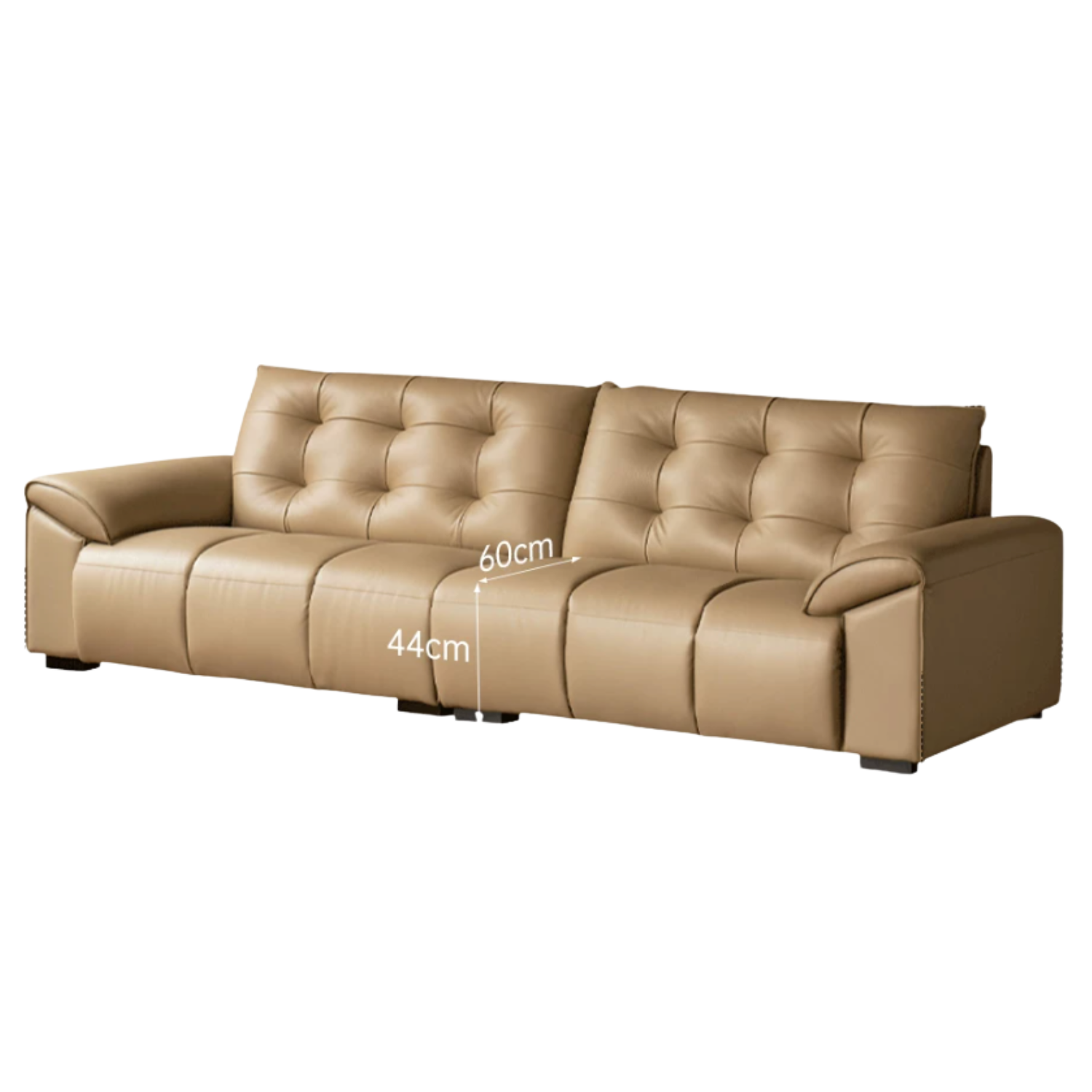 Genuine Leather Sofa with Biscuit Tufted Cushions and Track Arms