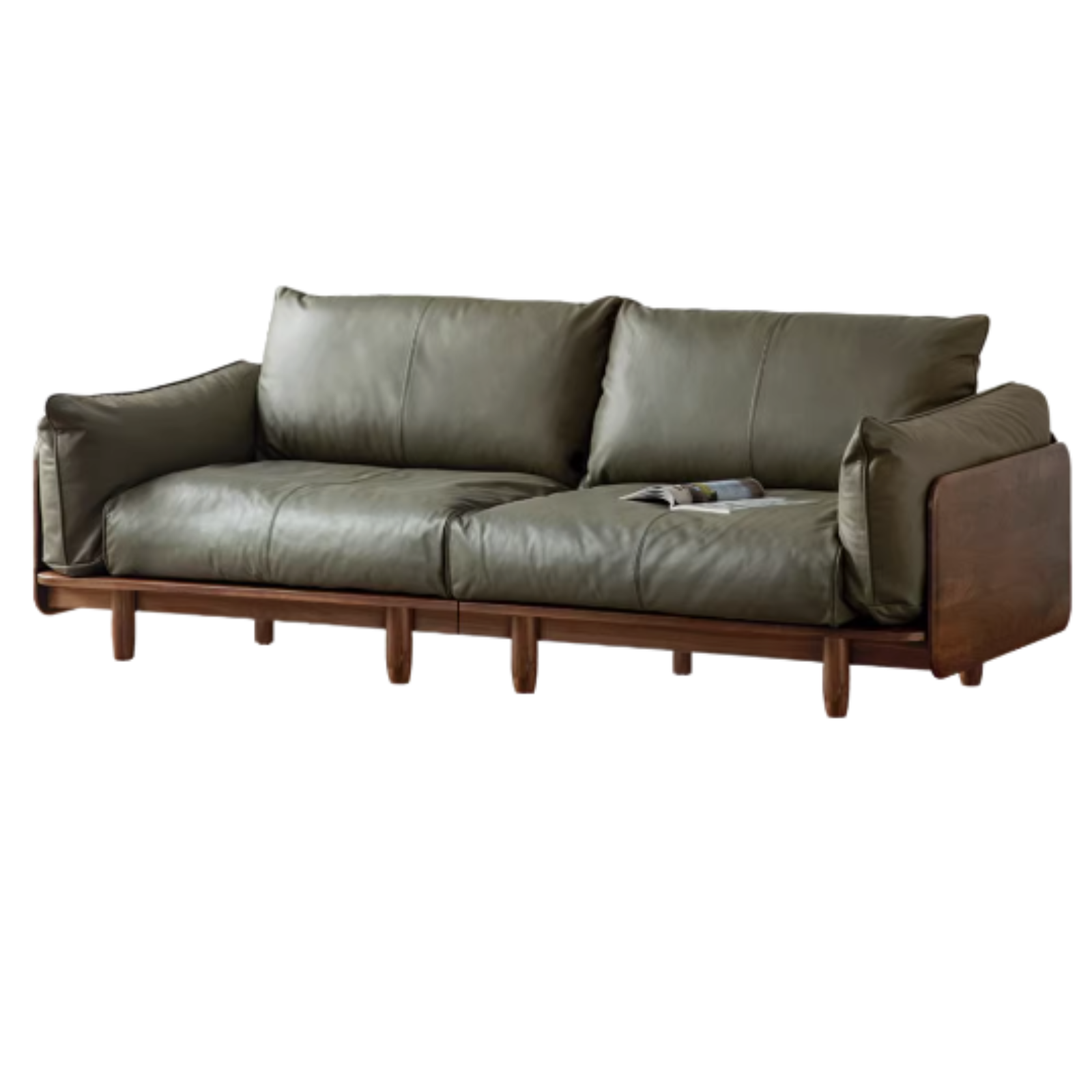 Black Walnut Solid Wood Genuine Leather Sofa, Fabric Sofa-SPECIAL PRICE: