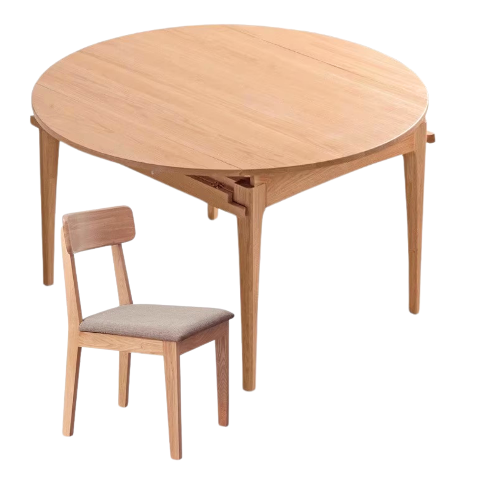 Oak solid wood Round folding dining table with rock slab surface,