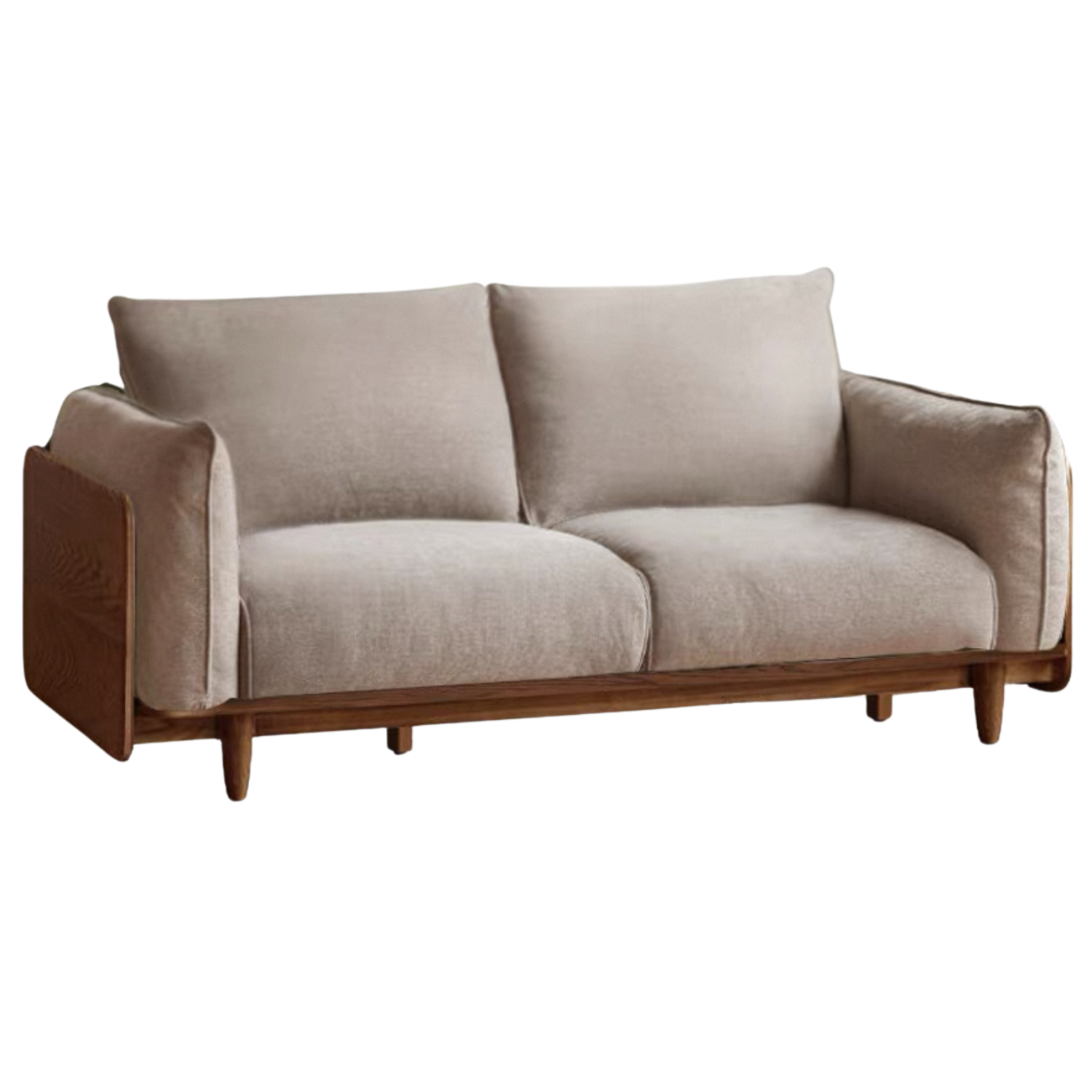 Oak, Ash Solid Wood Sofa with Exposed Wide Arms, High-Back, Genuine leather -fabric
