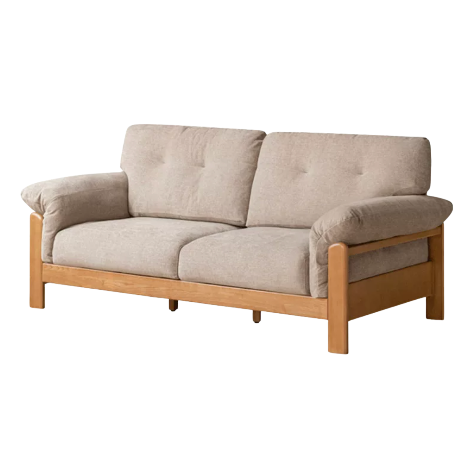Ash Solid Wood Genuine leather, fabric Exposed Frame Sofa with Tufted Cushions