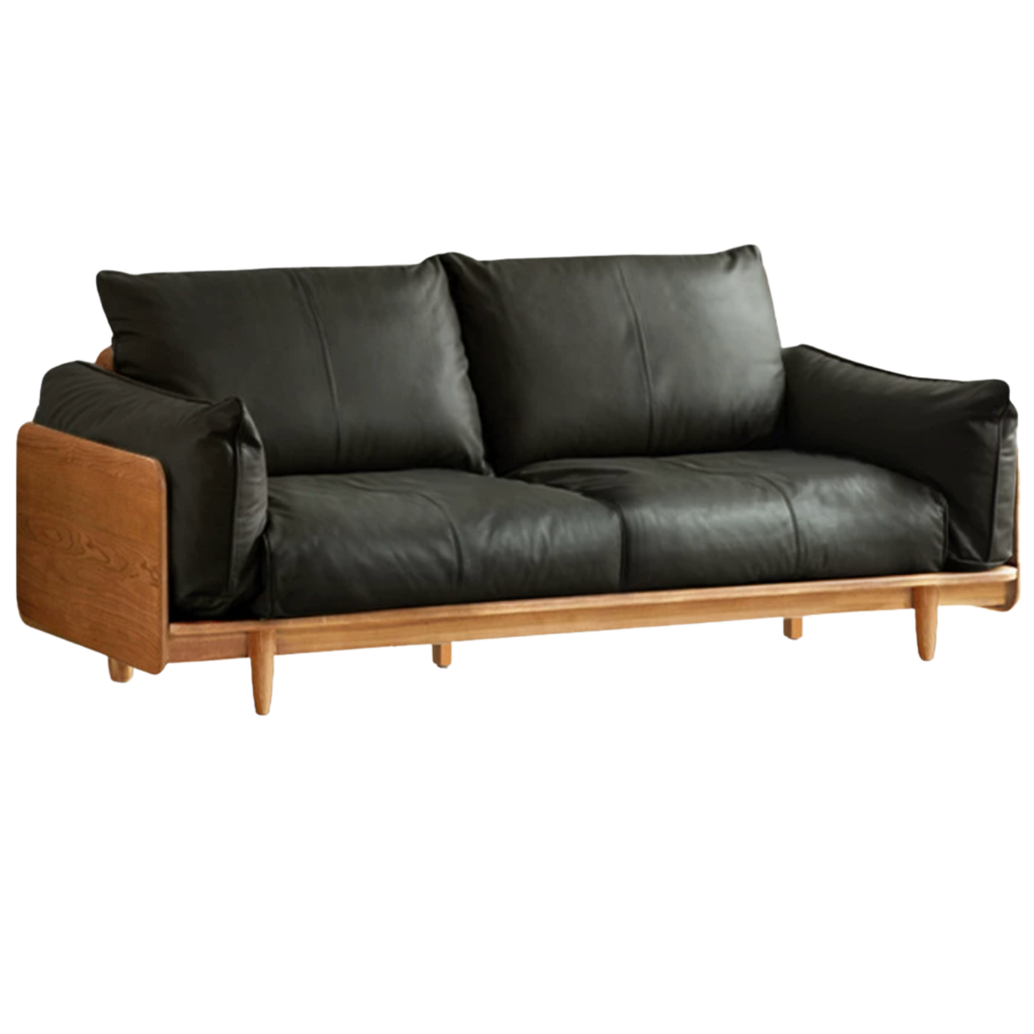 Cherry Wood Contemporary Casual Sofa Genuine Leather, Fabric