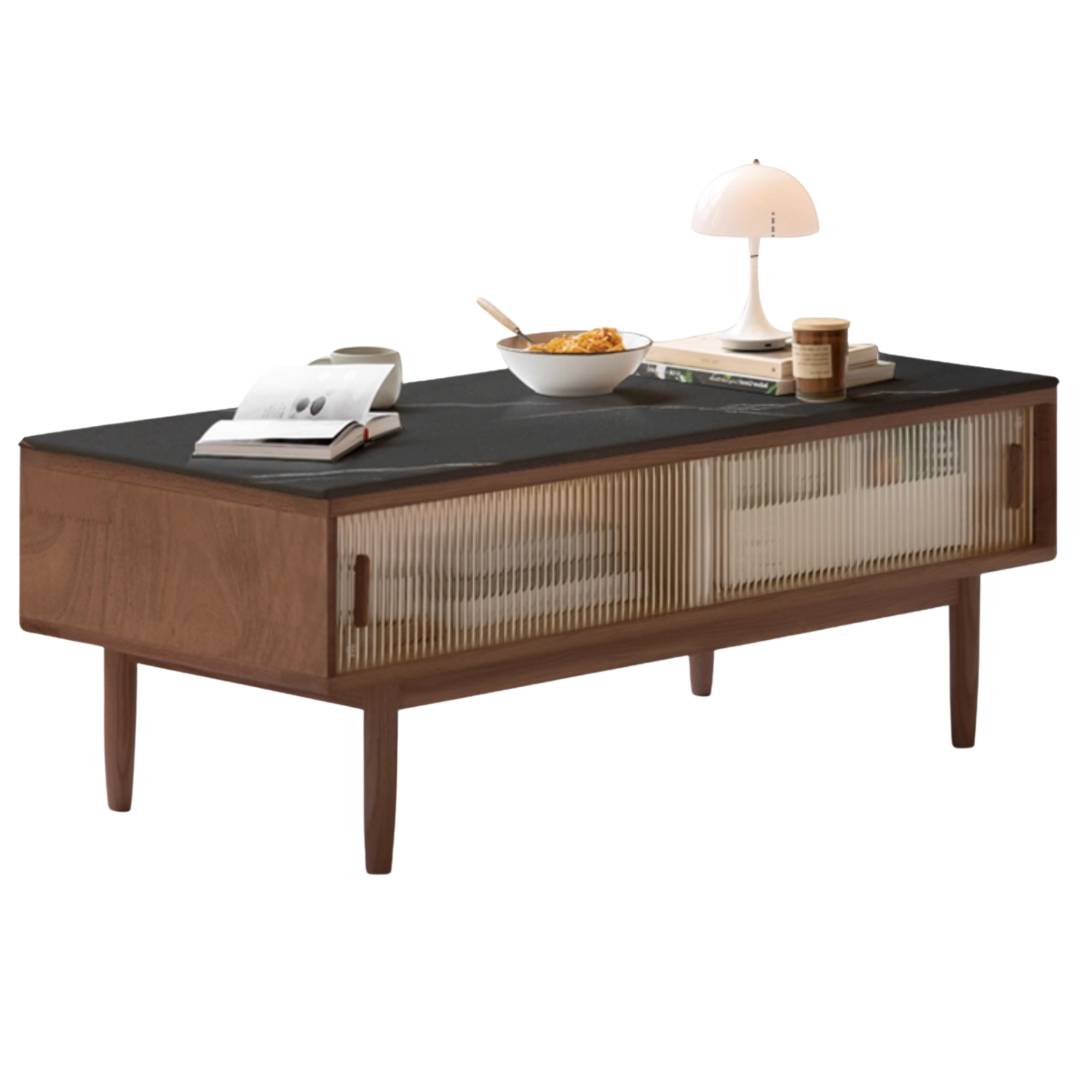 Oak, Beech, Solid Rubberwood Glass Doors Coffee Table