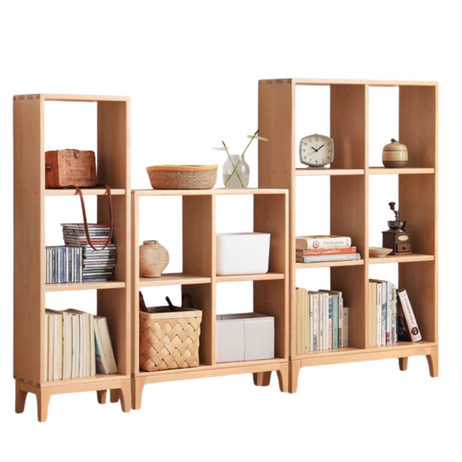 Beech solid wood bookshelf, Nordic display rack<