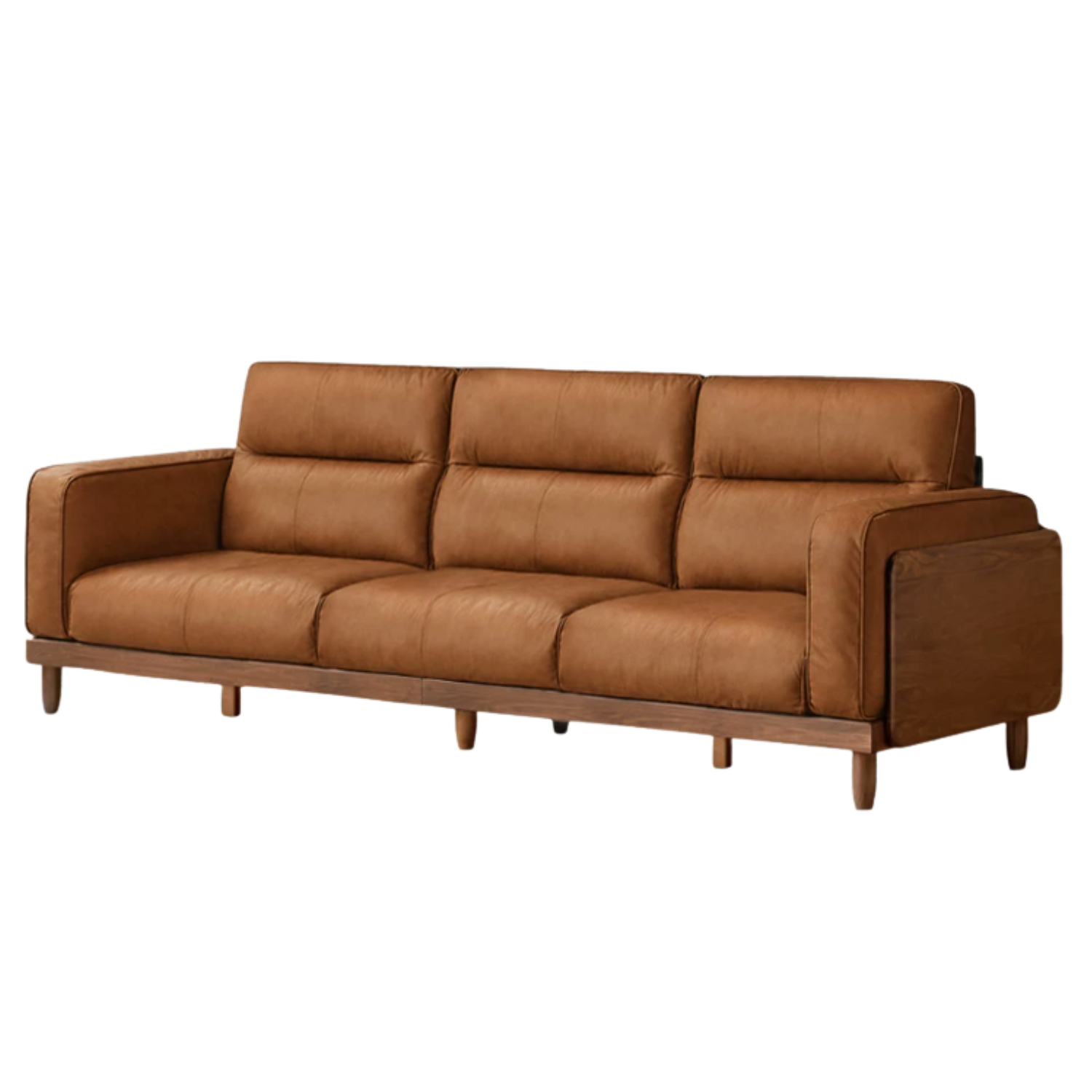 Black Walnut, Ash, Solid Sandalwood Genuine Leather, fabrics Sofa with High-Back Design