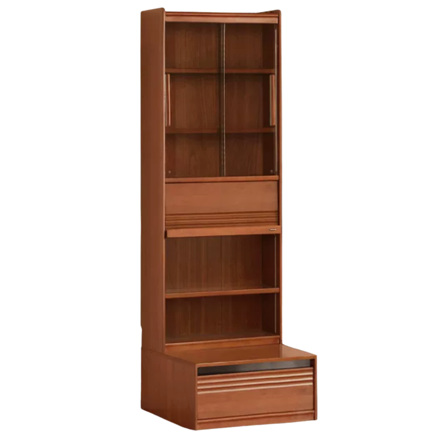 Tulipwood, Birch Solid Wood Floor-to-Ceiling Modular Bookcase with Sliding Glass Doors
