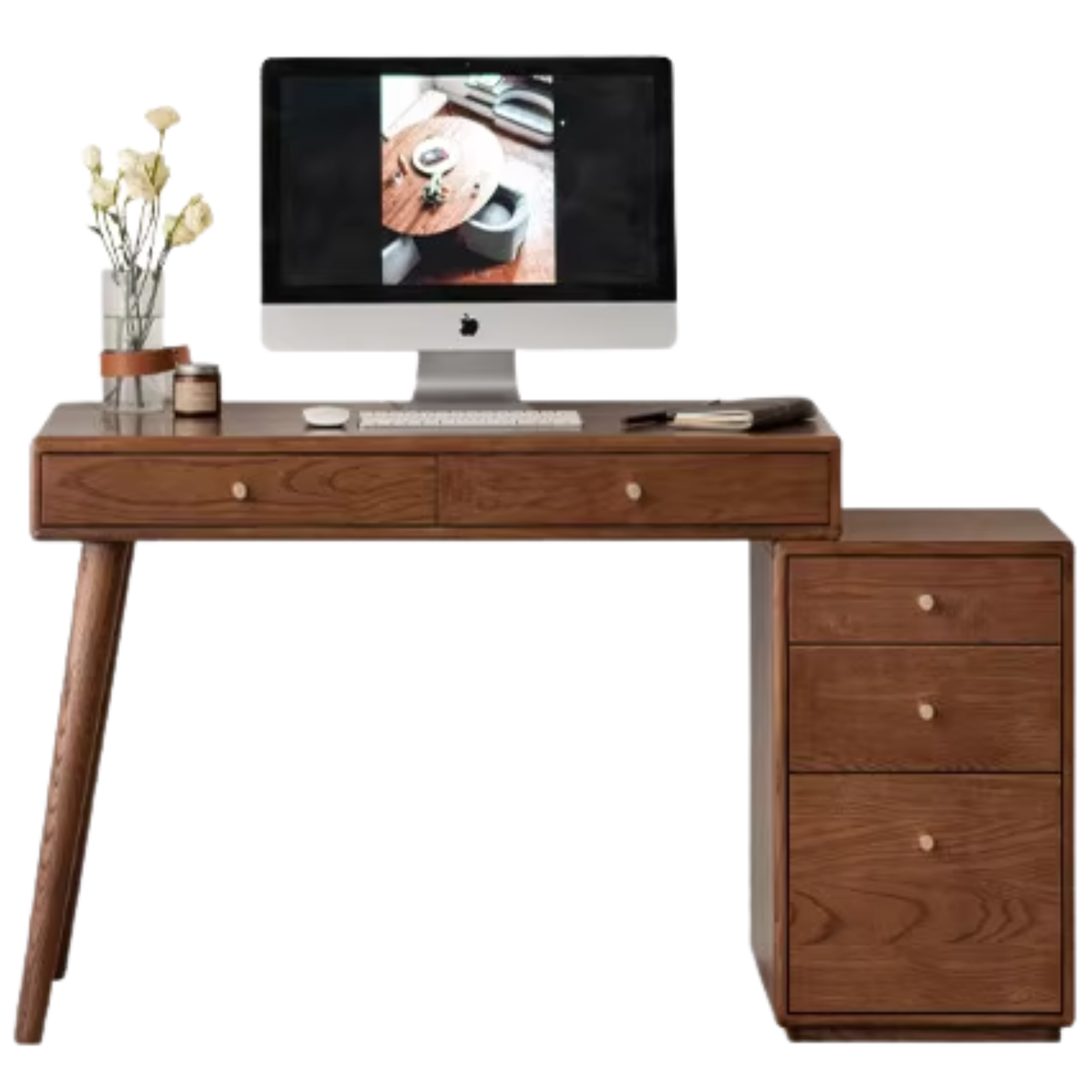 Black Walnut, Ash Solid Wood Telescopic Desk Modern