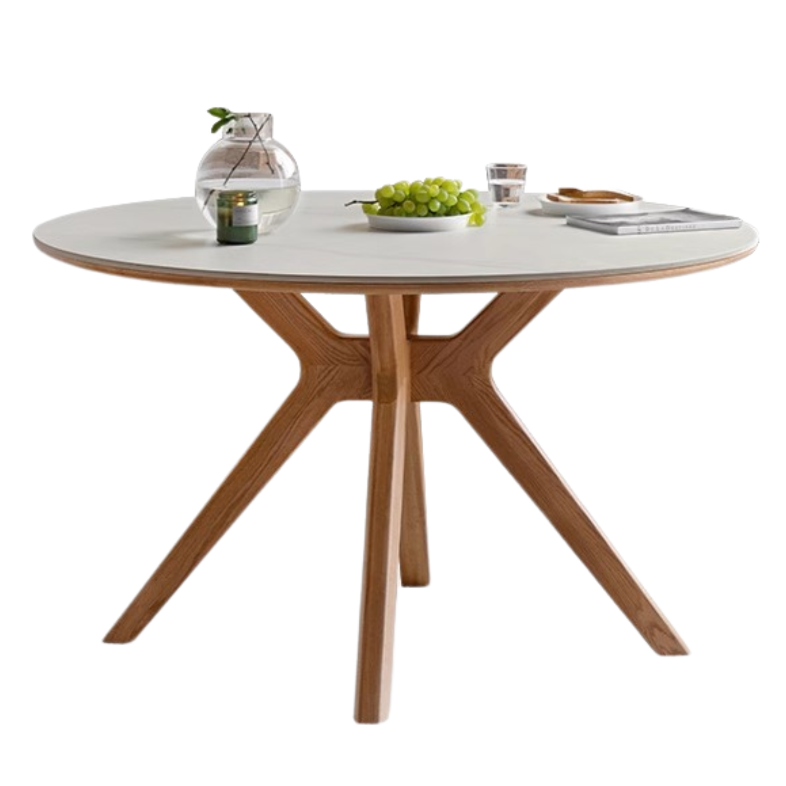 Oak Solid Wood Round Nordic Dining Table With Rock Slab Surface