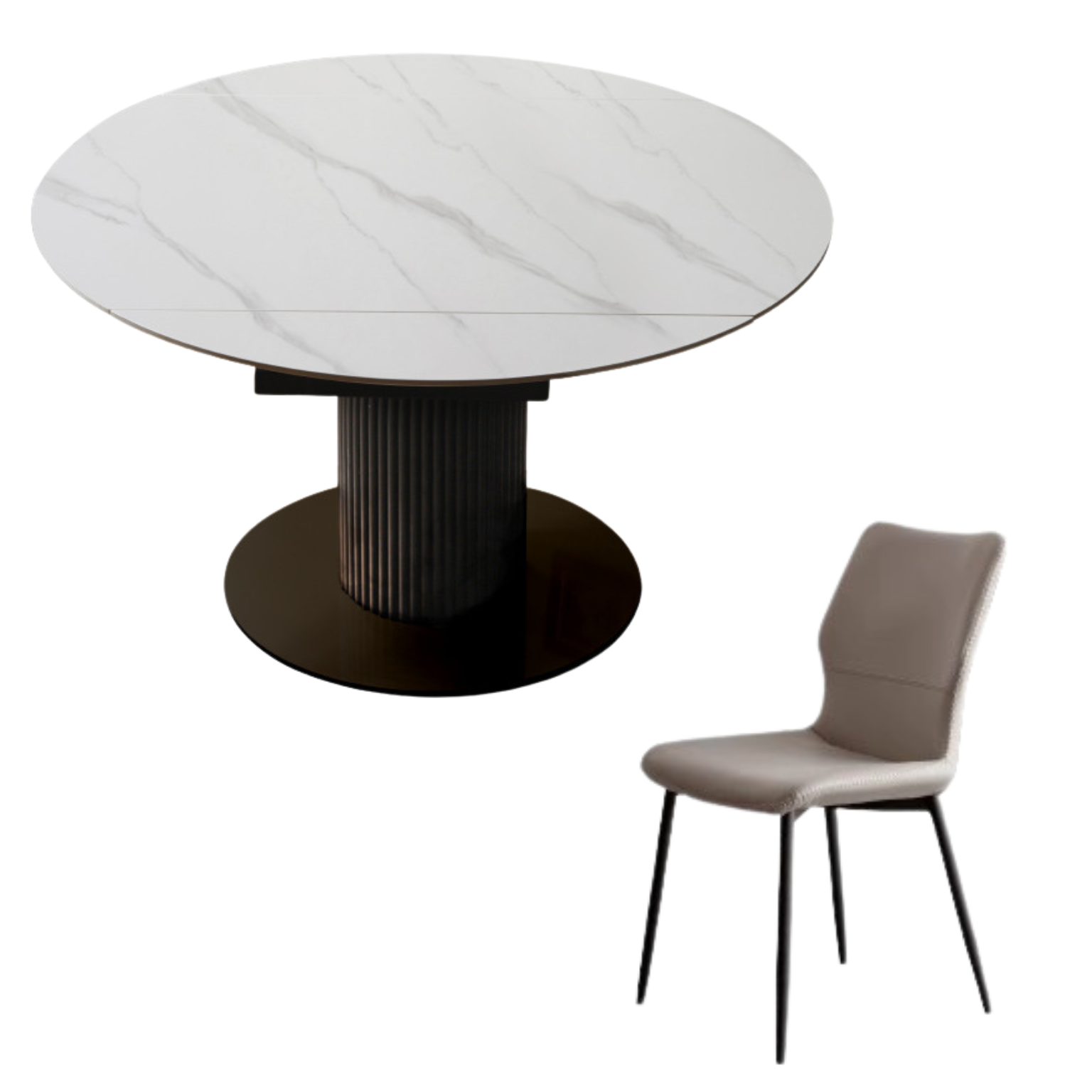 Oak solid wood Rotating telescopic round dining table light luxury rock board  ,