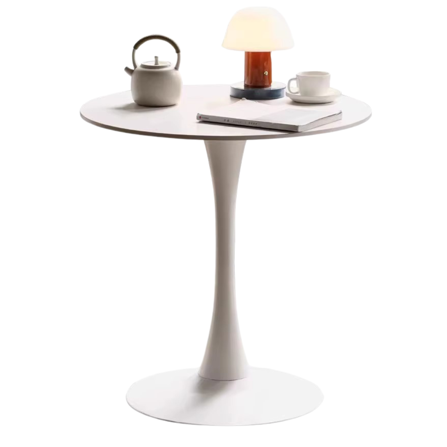 Rock slab top Small round dining table pure white,