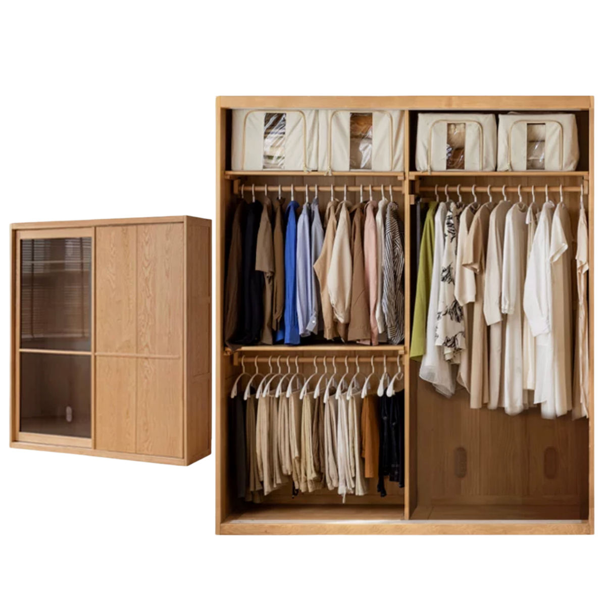 Ash Solid Wood Modern Wardrobe With Sliding Doors