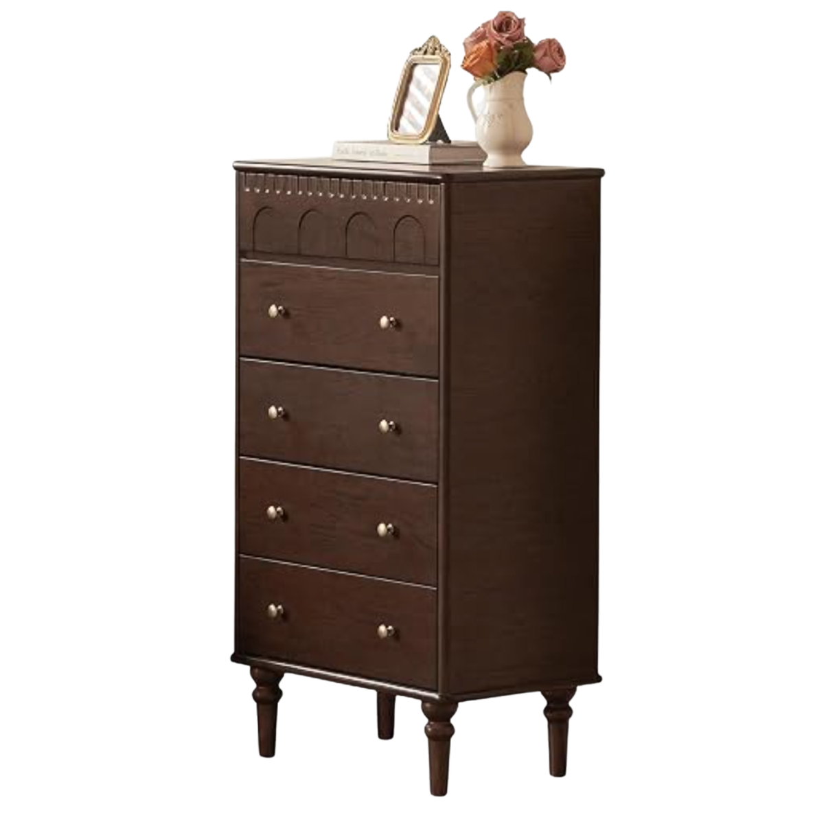 Black Walnut, Ash Solid Wood French Retro Chest of Drawers