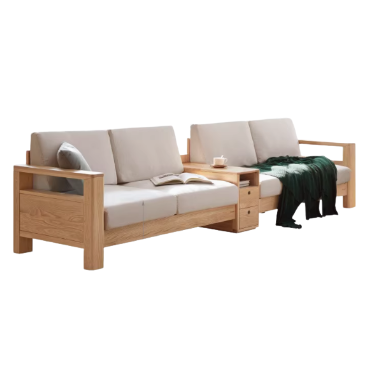 Oak Solid Wood Cotton Fabric Sofa.