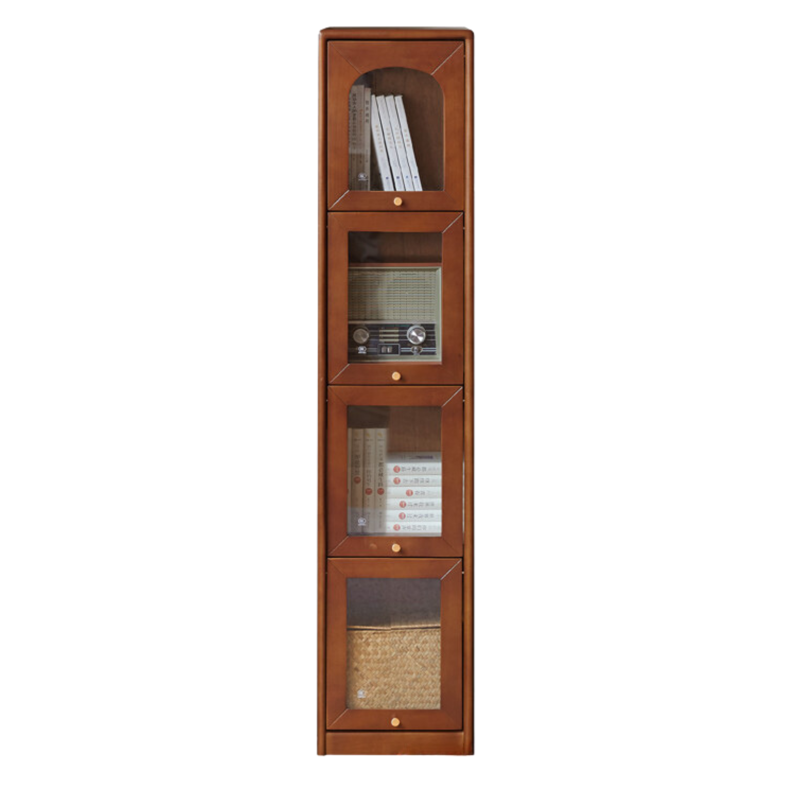 Poplar solid wood French retro glass flip door bookcase<