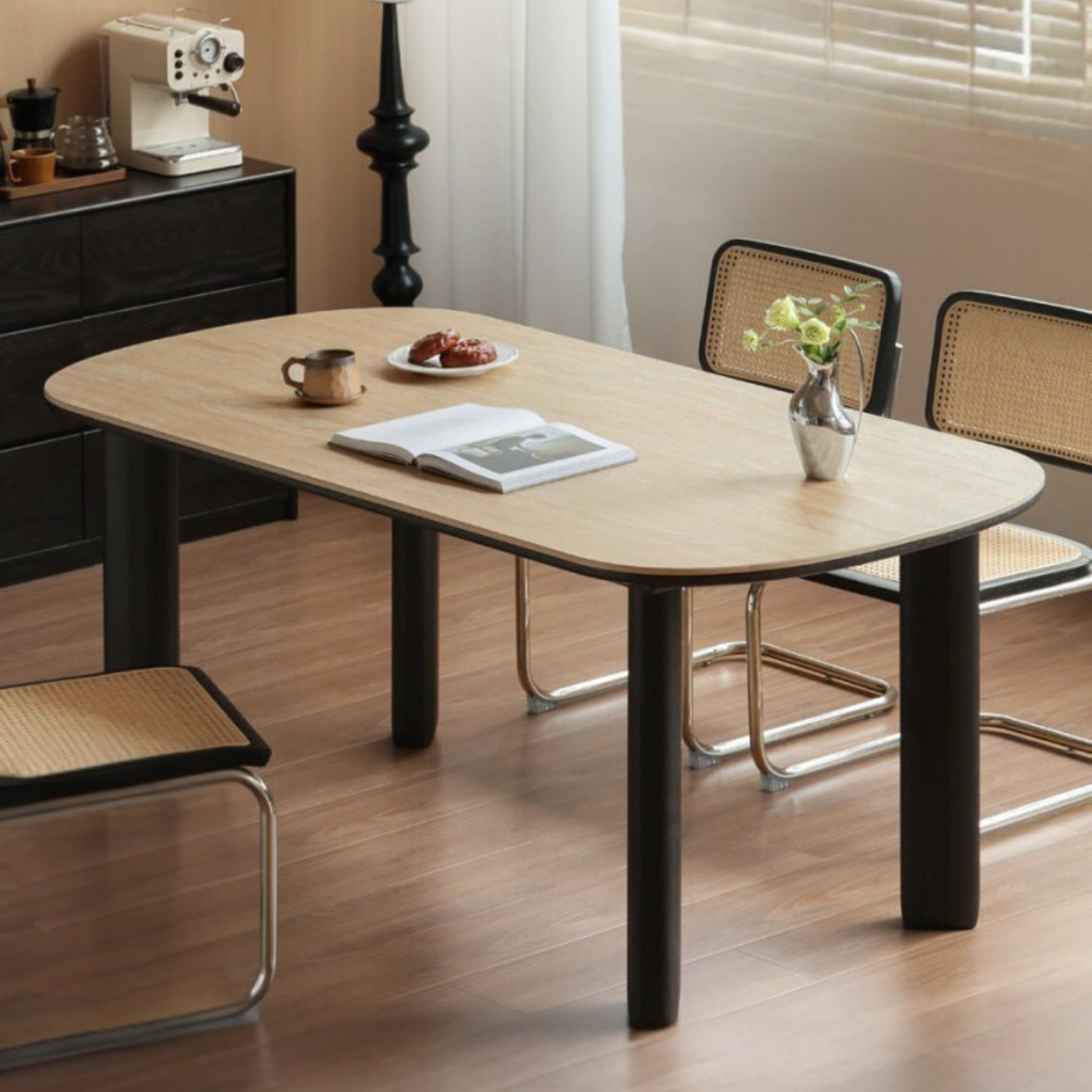 Solid Rubberwood travertine slate Dining Table