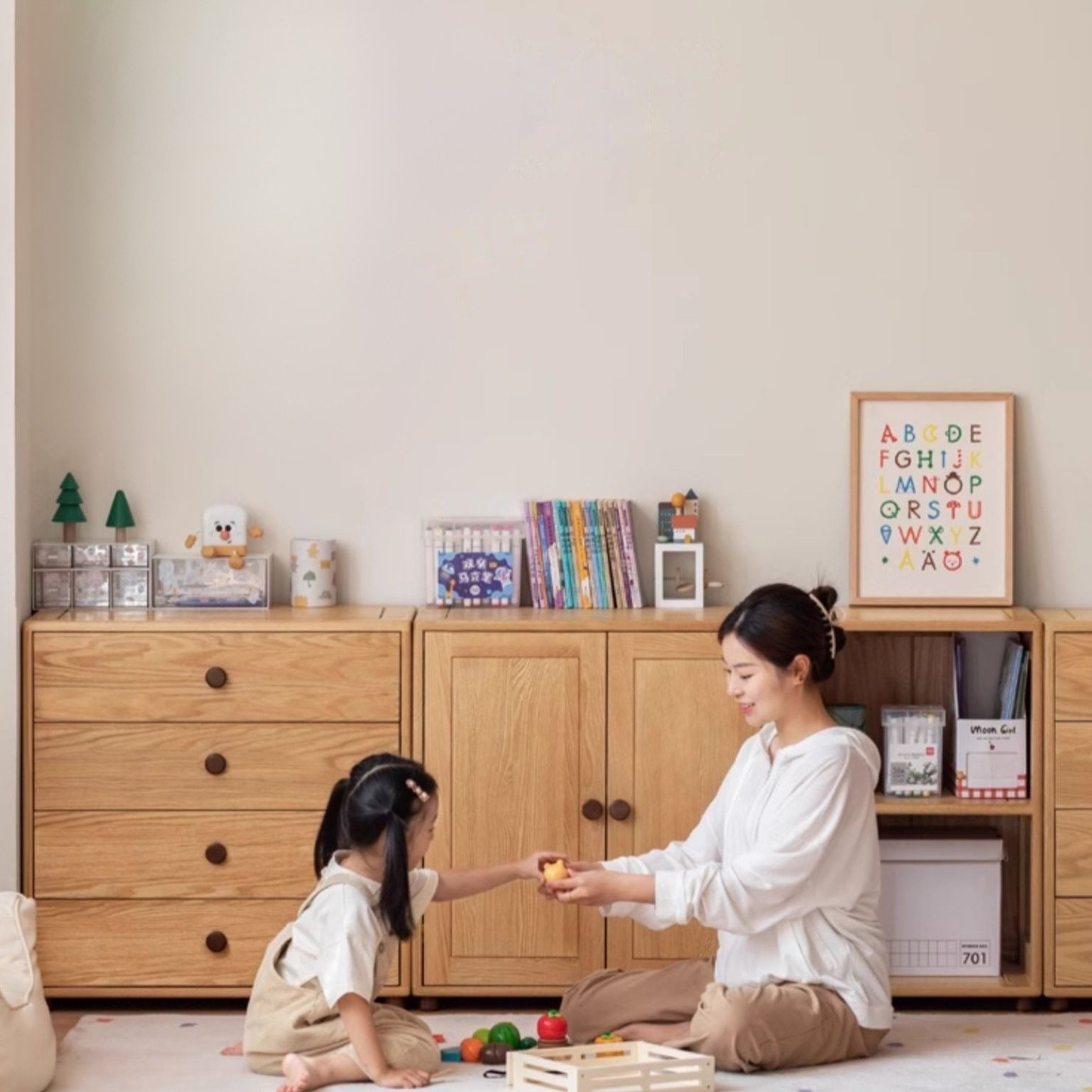 Oak Solid Wood Kids Dresser, Chests, Storage Cabinet