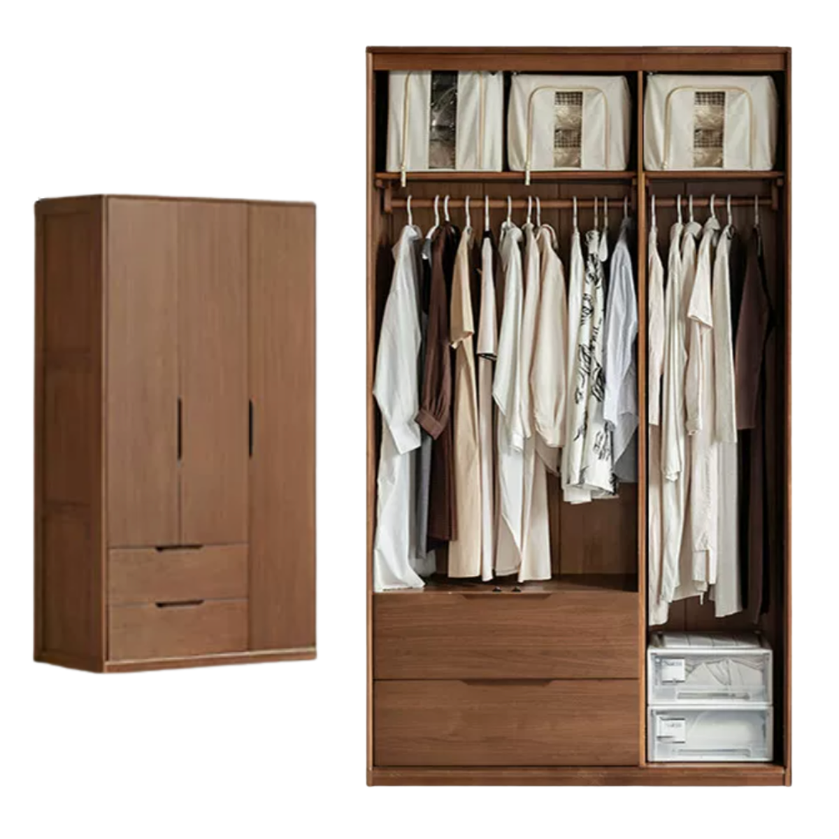 Black Walnut, Sandalwood Solid Wood Large Wardrobe