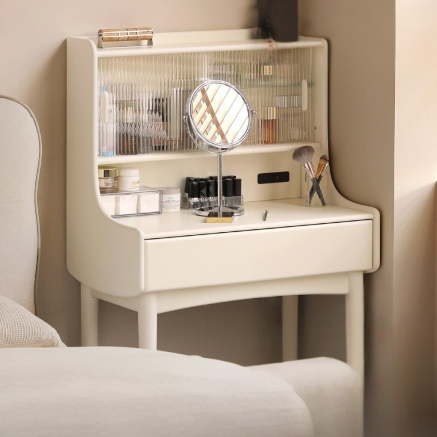 Ash Solid Wood Cream Style Vanity Table.