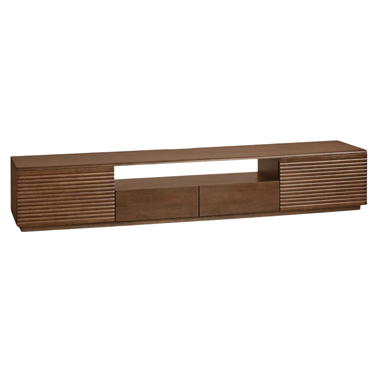 Solid RubberWood Fluted TV Media Console with Drawers and Open Shelf