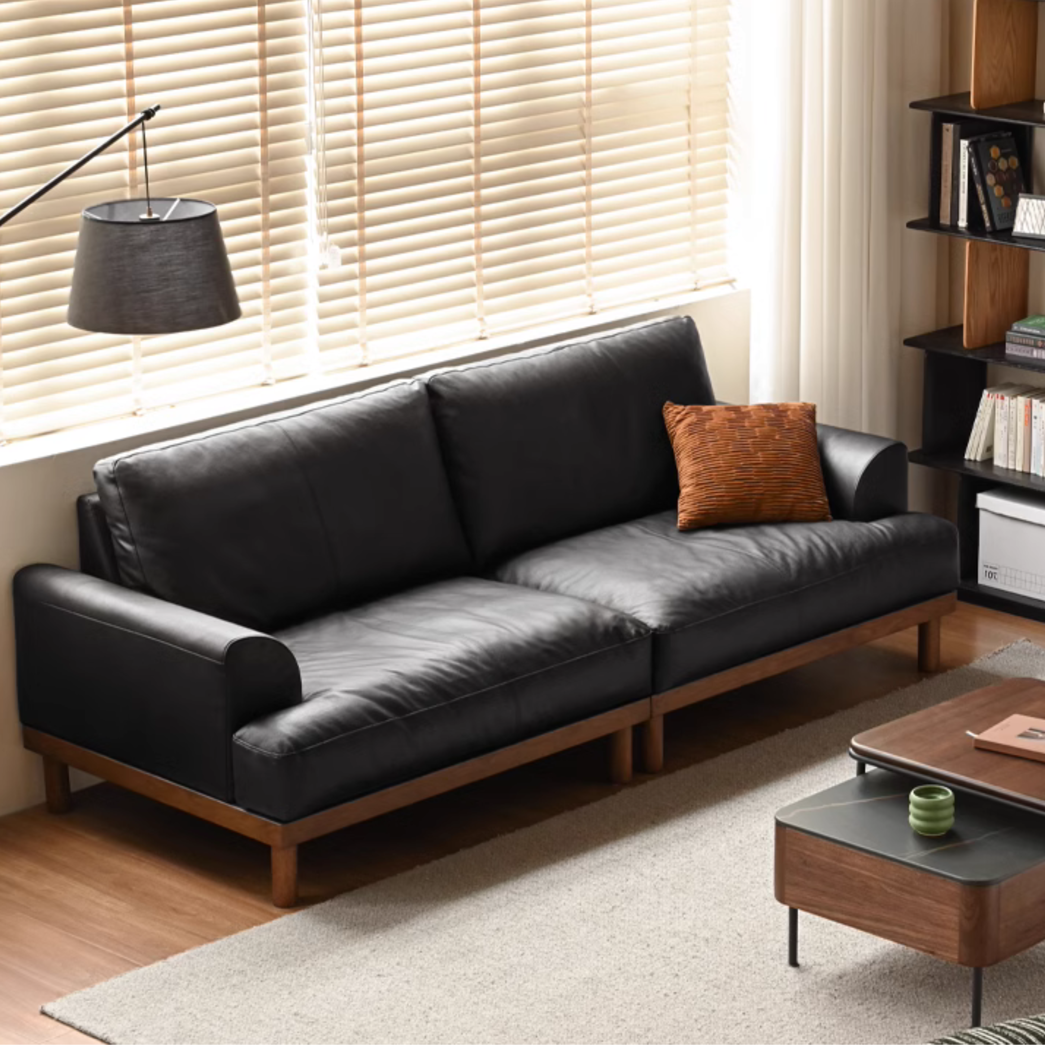 Oak Solid Wood Genuine Leather Sofa