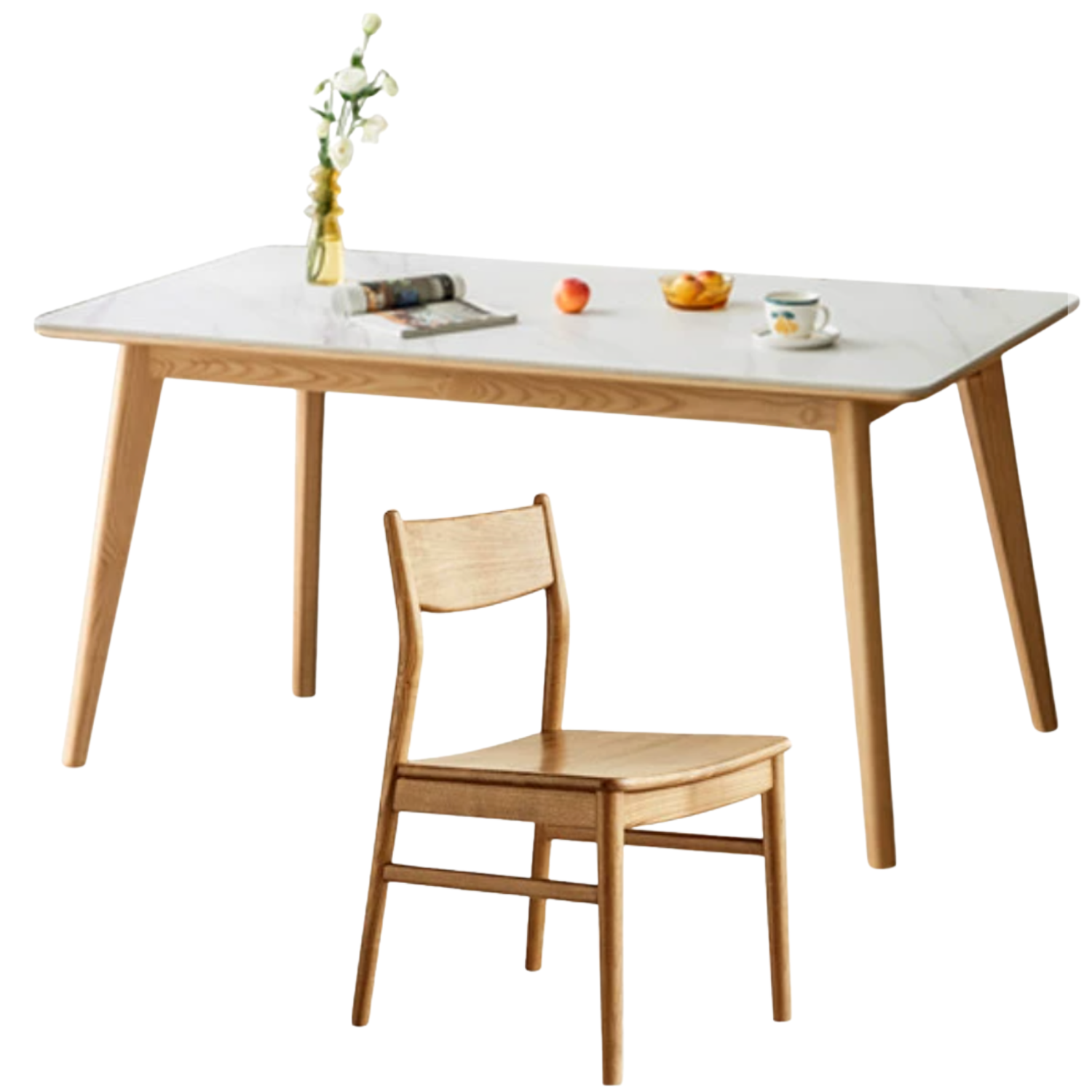 Ash Solid Wood Nordic Dining Table With Rock Slab Surface
