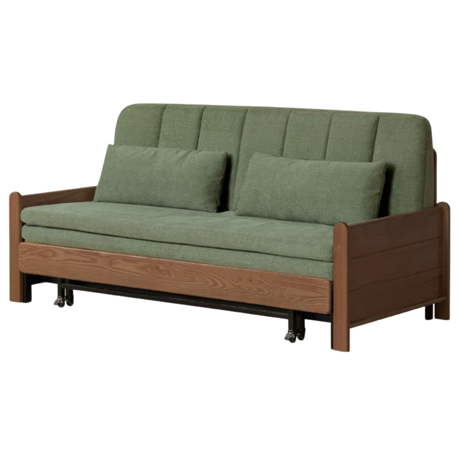 Ash, Oak Solid Wood Sleeper Sofa with Solid Wood Armrests and Built-In Wheels